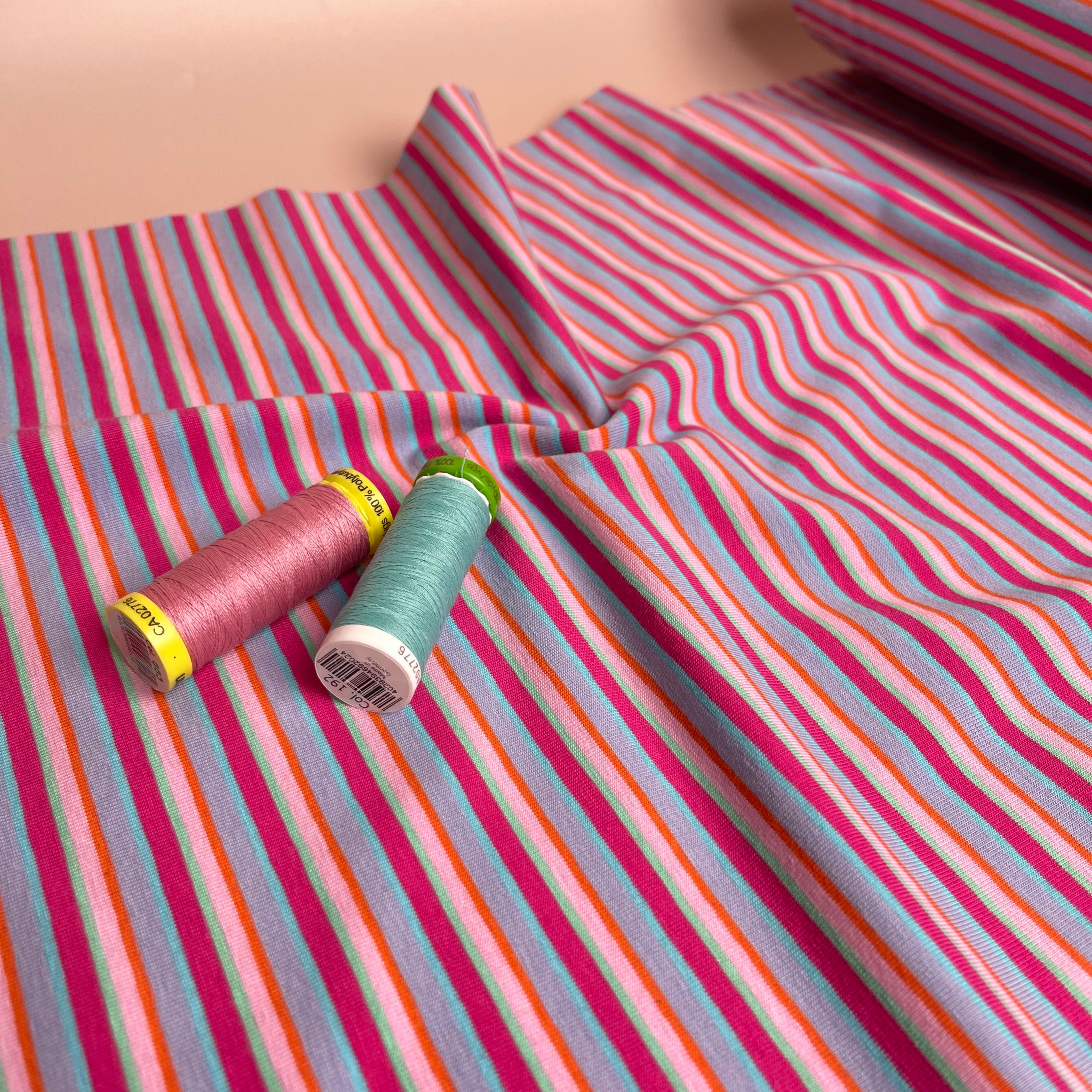 Rainbow Stripe in Pink and Blue Cotton Jersey Fabric