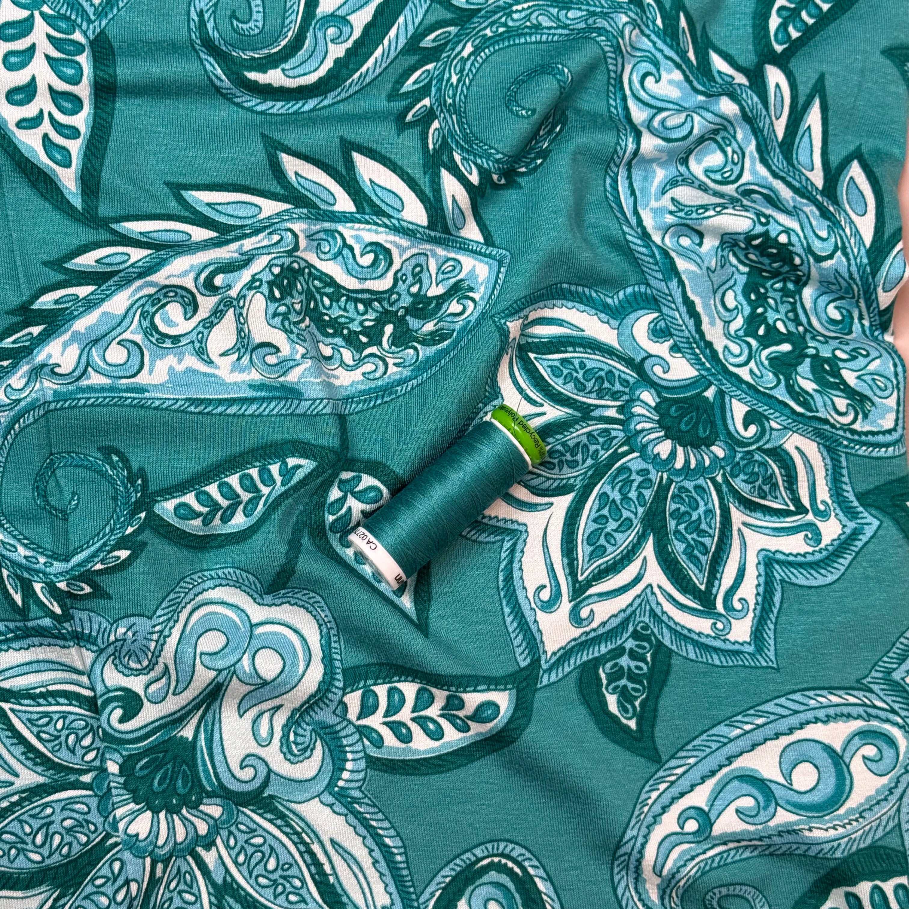 Paisley in Petrol Viscose Jersey Fabric