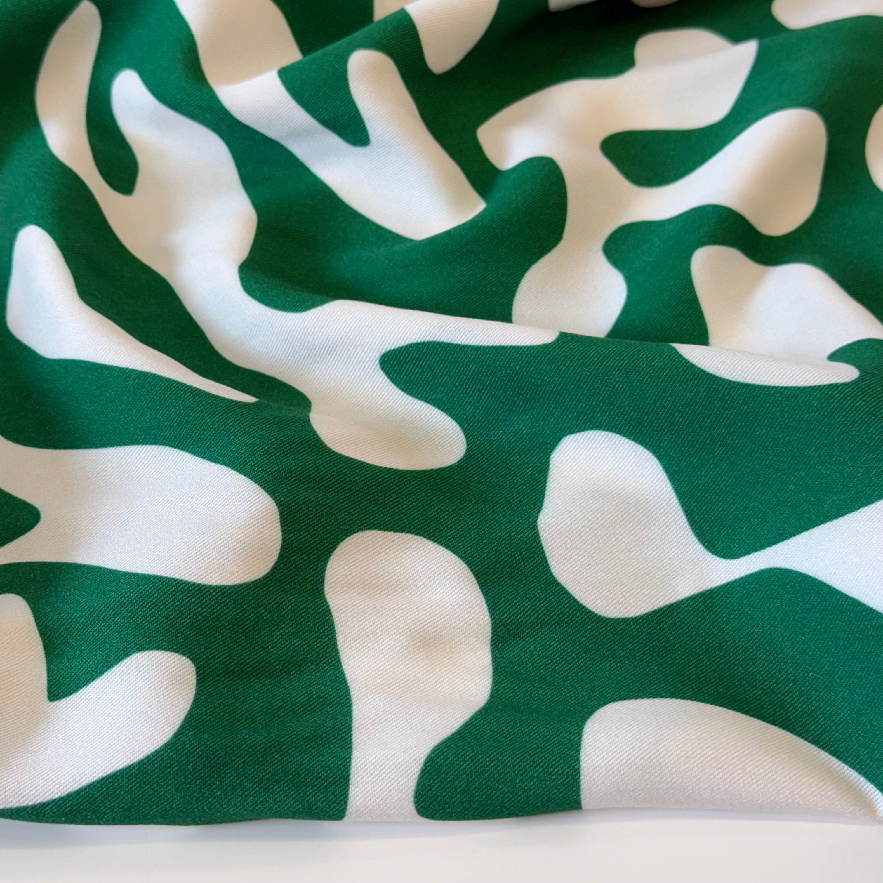 Light & Lush - Shapes on Emerald Viscose Twill Fabric