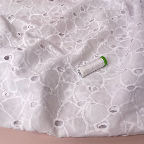 White Flowers Cotton Broderie Anglaise Fabric