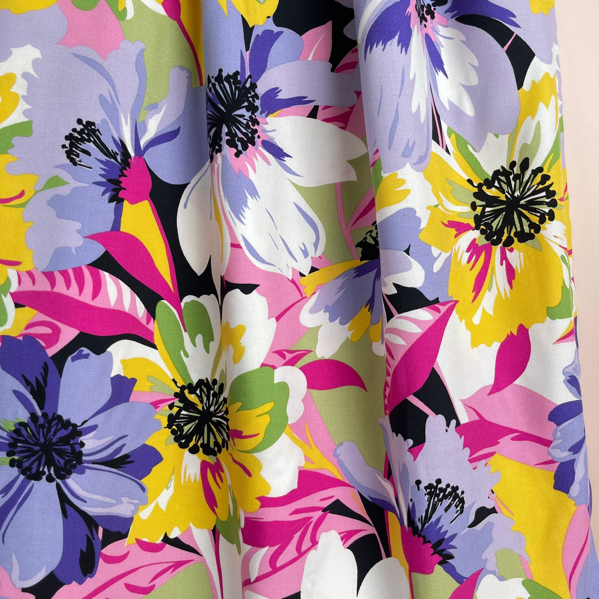 Joyful Blooms Purple Viscose Twill Fabric