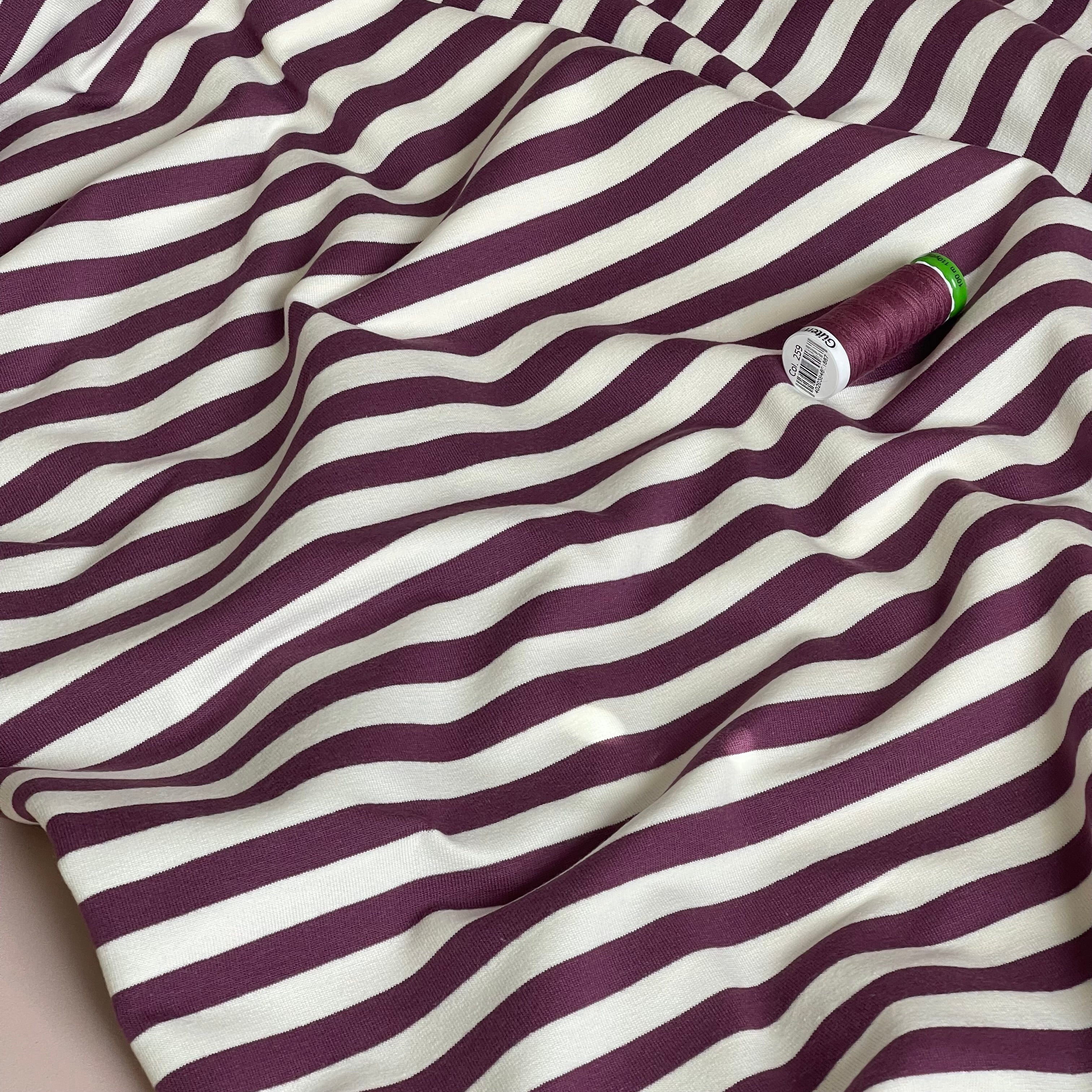 Yarn Dyed Aubergine Stripes Looped Back Cotton French Terry