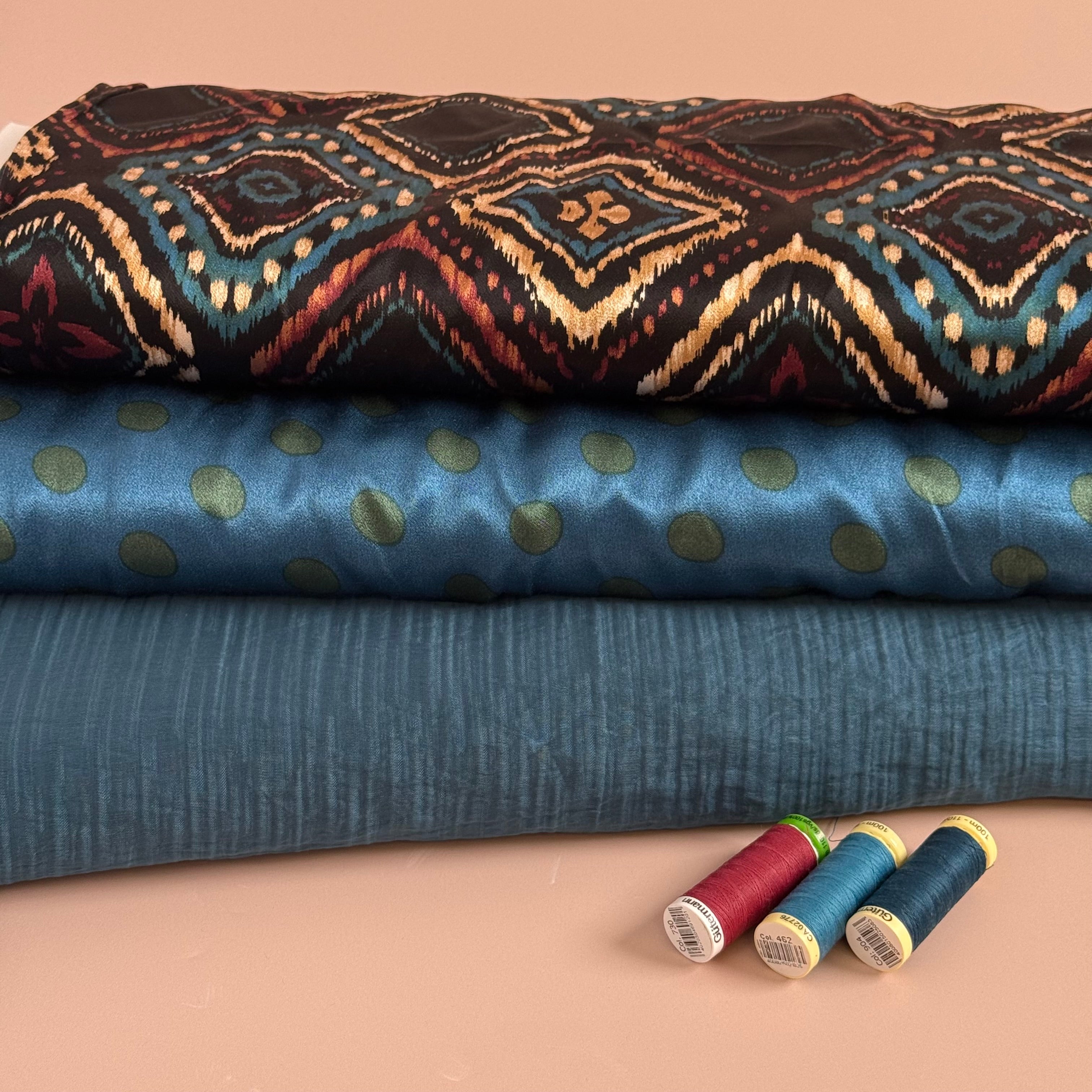 Retro Shapes Spun Viscose Sateen Fabric
