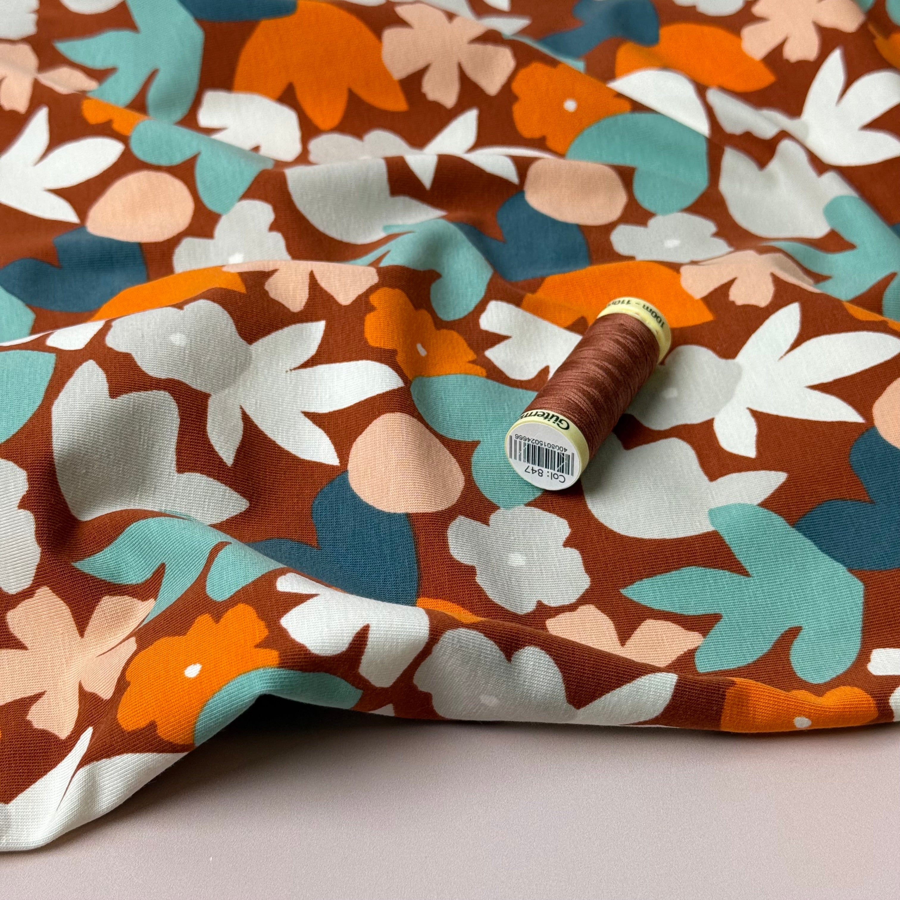 Autumn Flowers Cotton Jersey Fabric