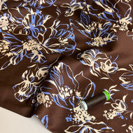 Line Flowers on Brown Cotton Sateen Fabric