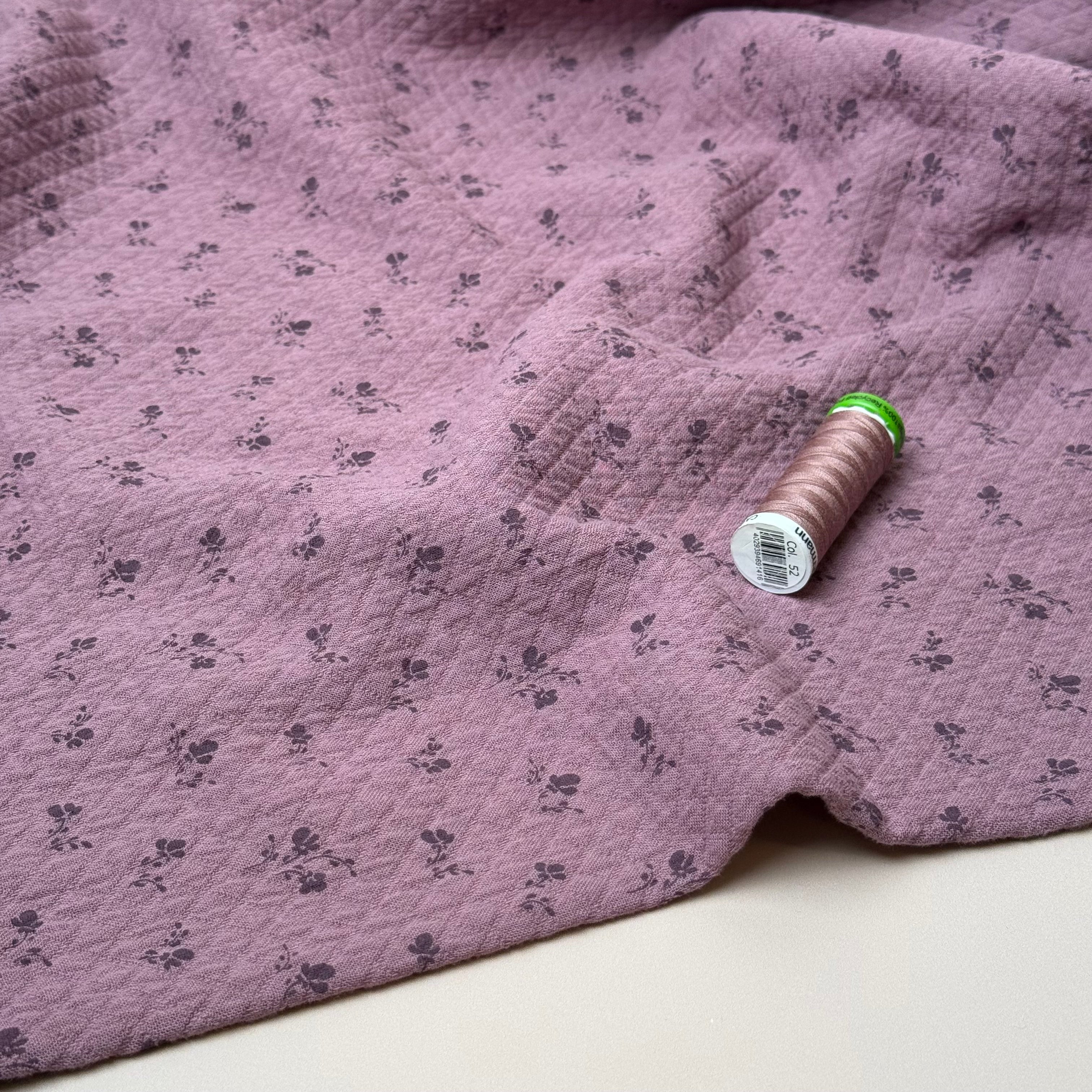 Ditsy Flowers Mauve Cotton Diamond Jacquard Fabric