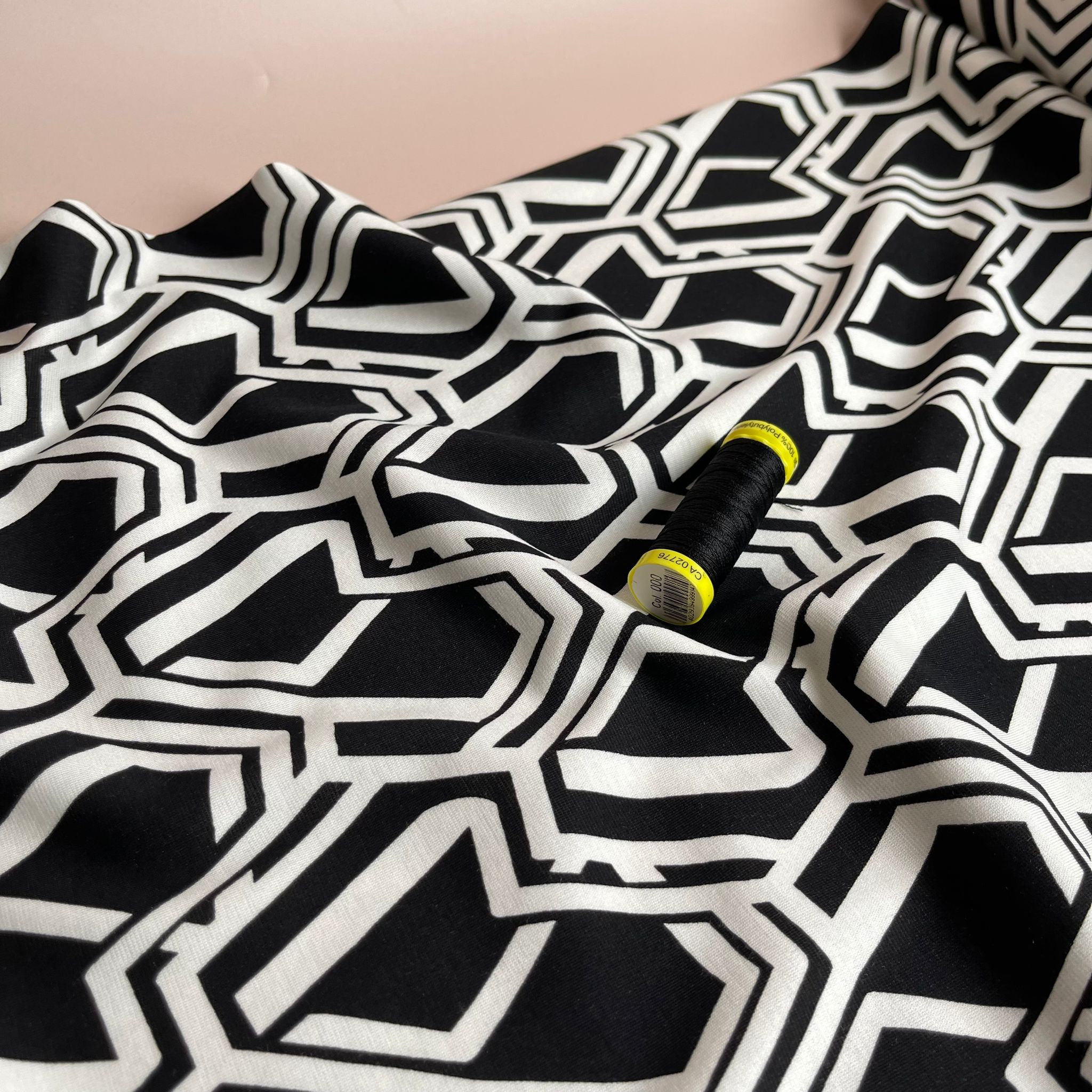 Honeycomb in Black and White Soft Ponte Roma Fabric