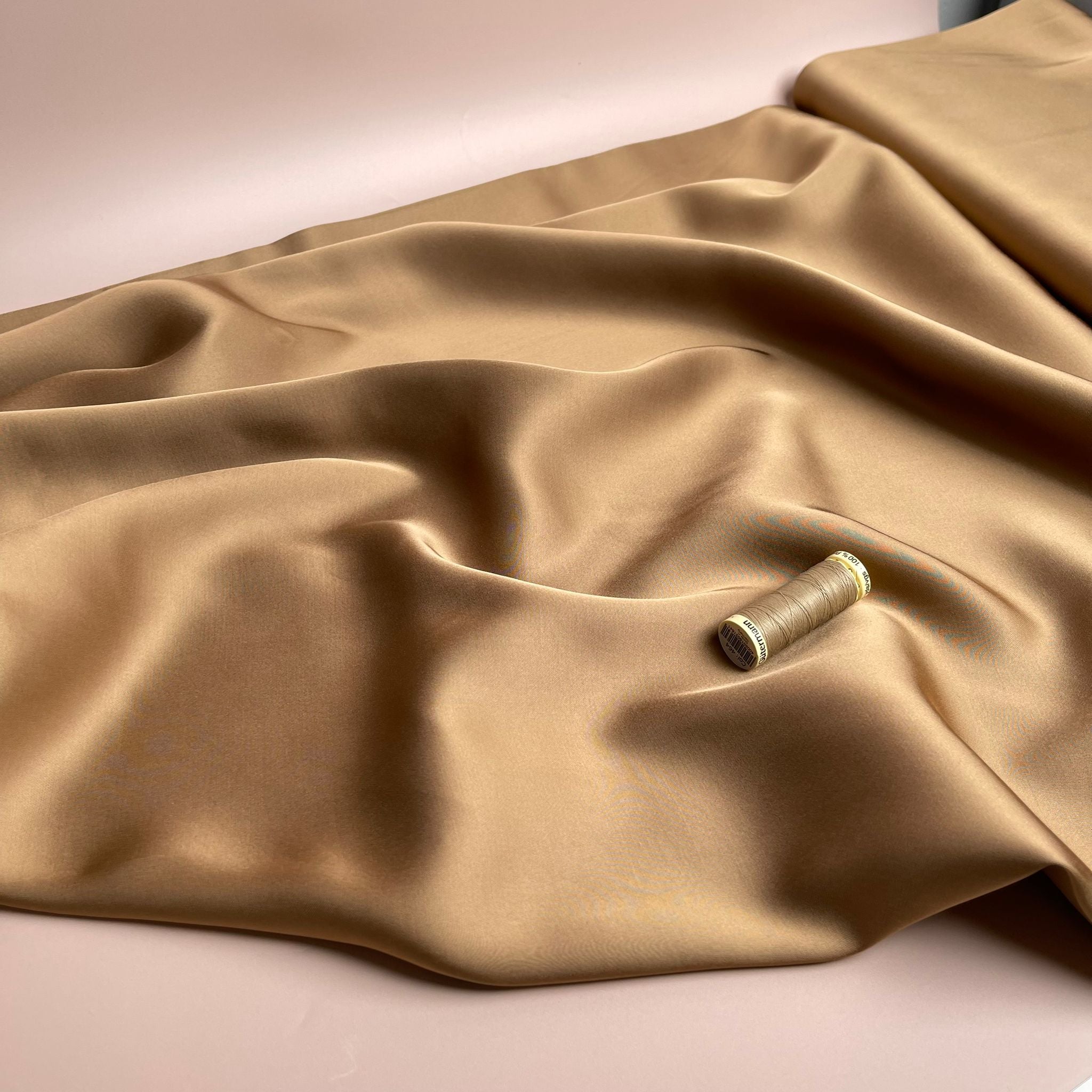 Camel Solid Viscose Sateen Fabric