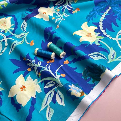 Ex-Designer Deadstock Tropical Turquoise Cotton Poplin Fabric
