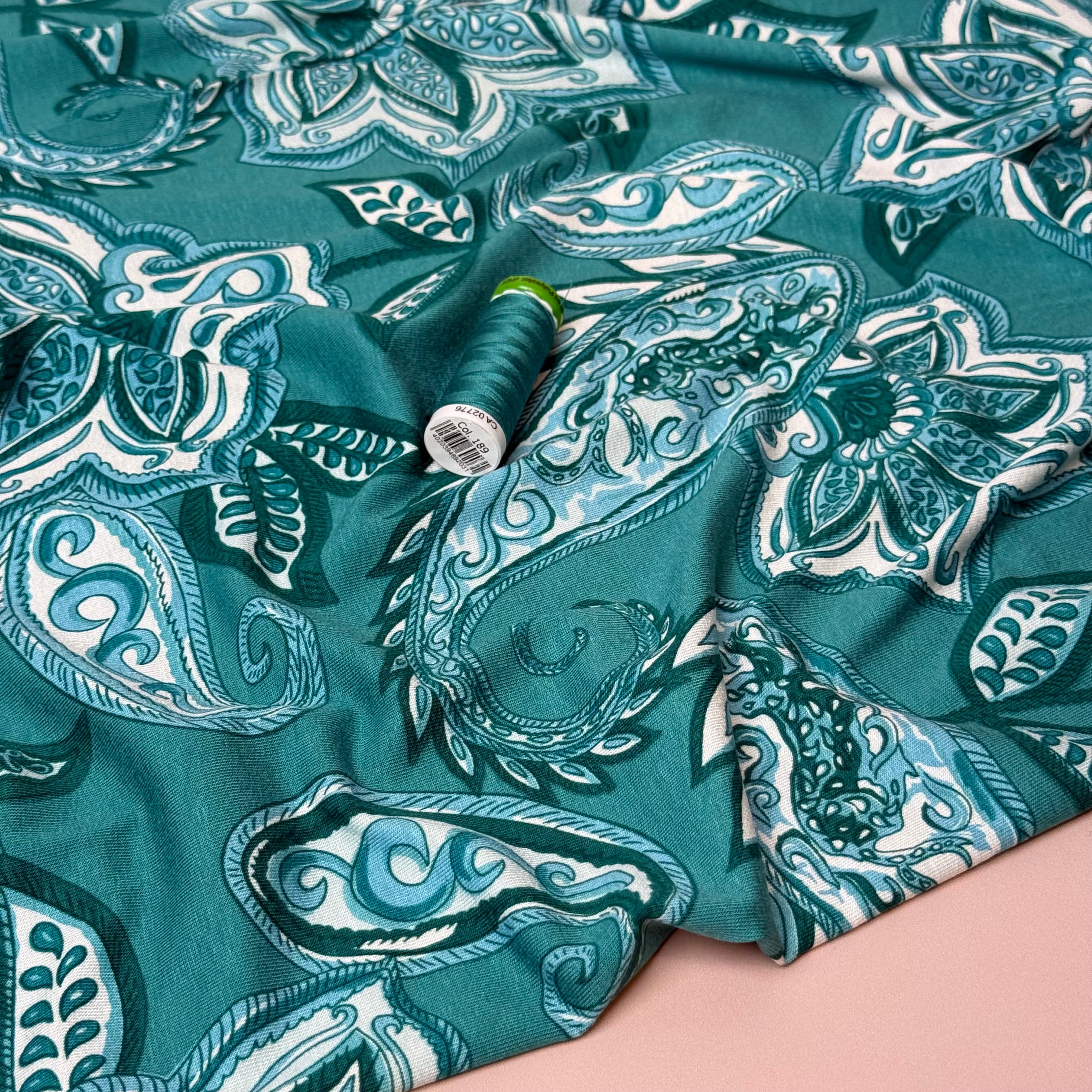 Paisley in Petrol Viscose Jersey Fabric