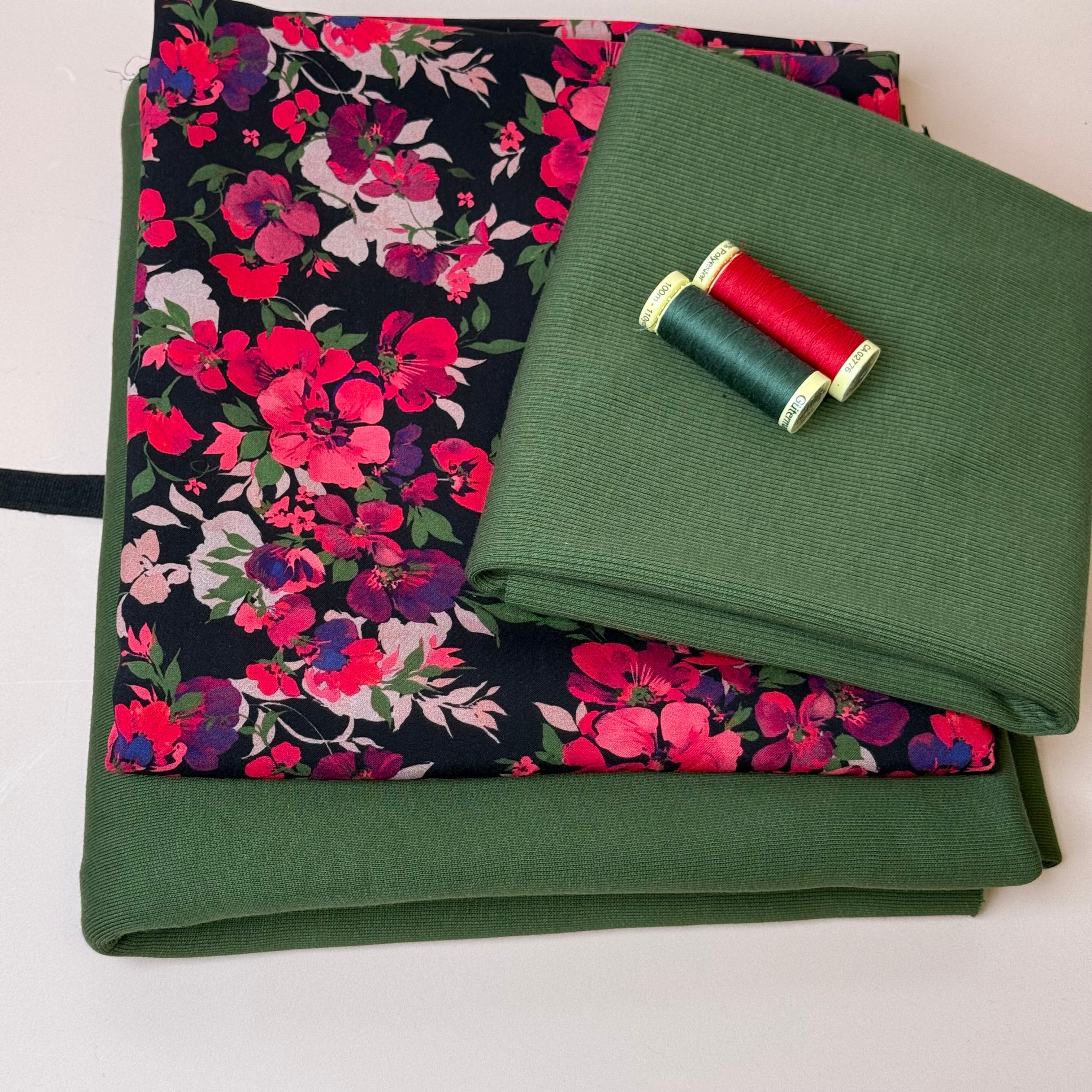 Make an Outfit Colour Bundle - Rosehip Viscose & Brushed Sweatshirt in Green Khaki with Ribbing