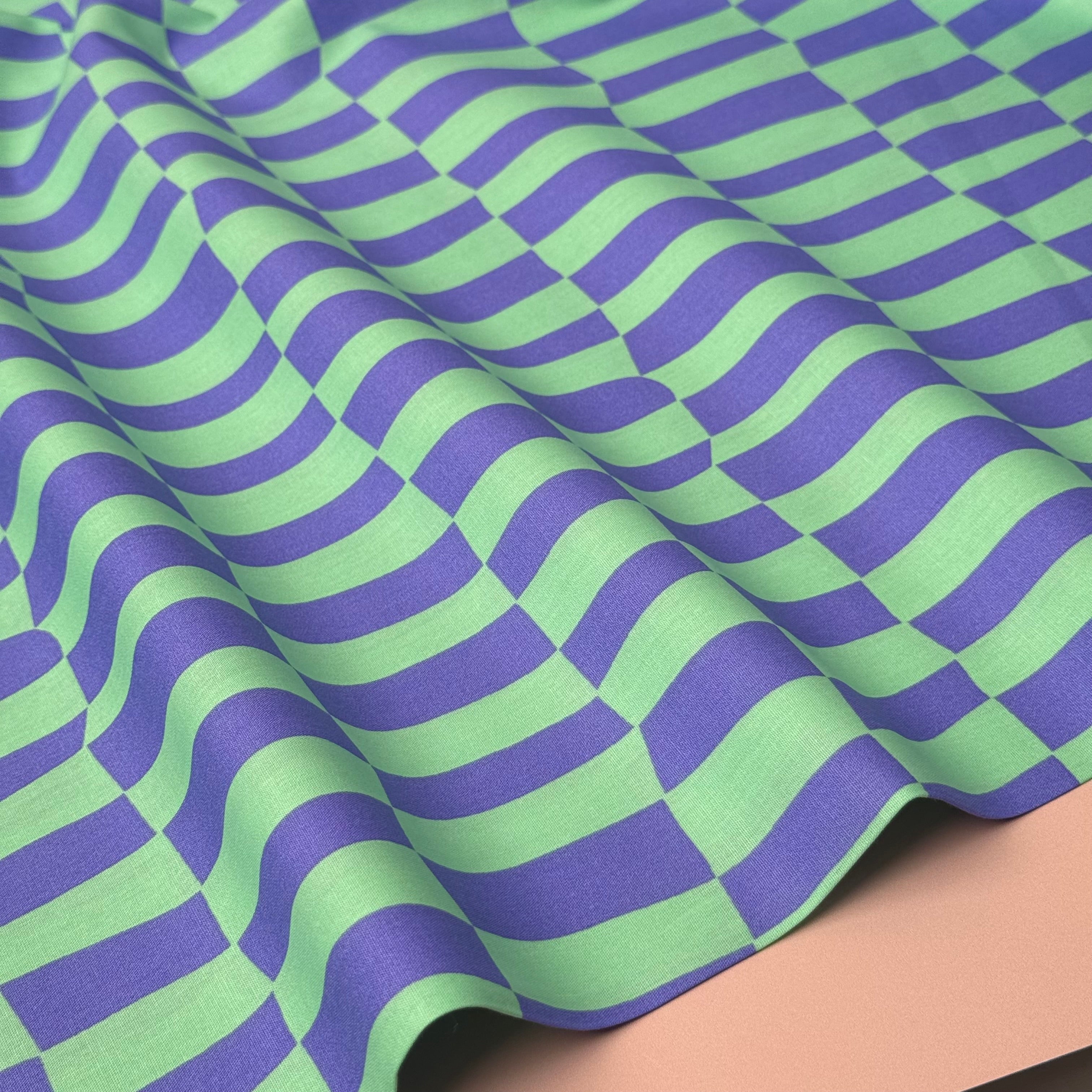 Wavy Checks Blue GOTS Organic Natural Cotton