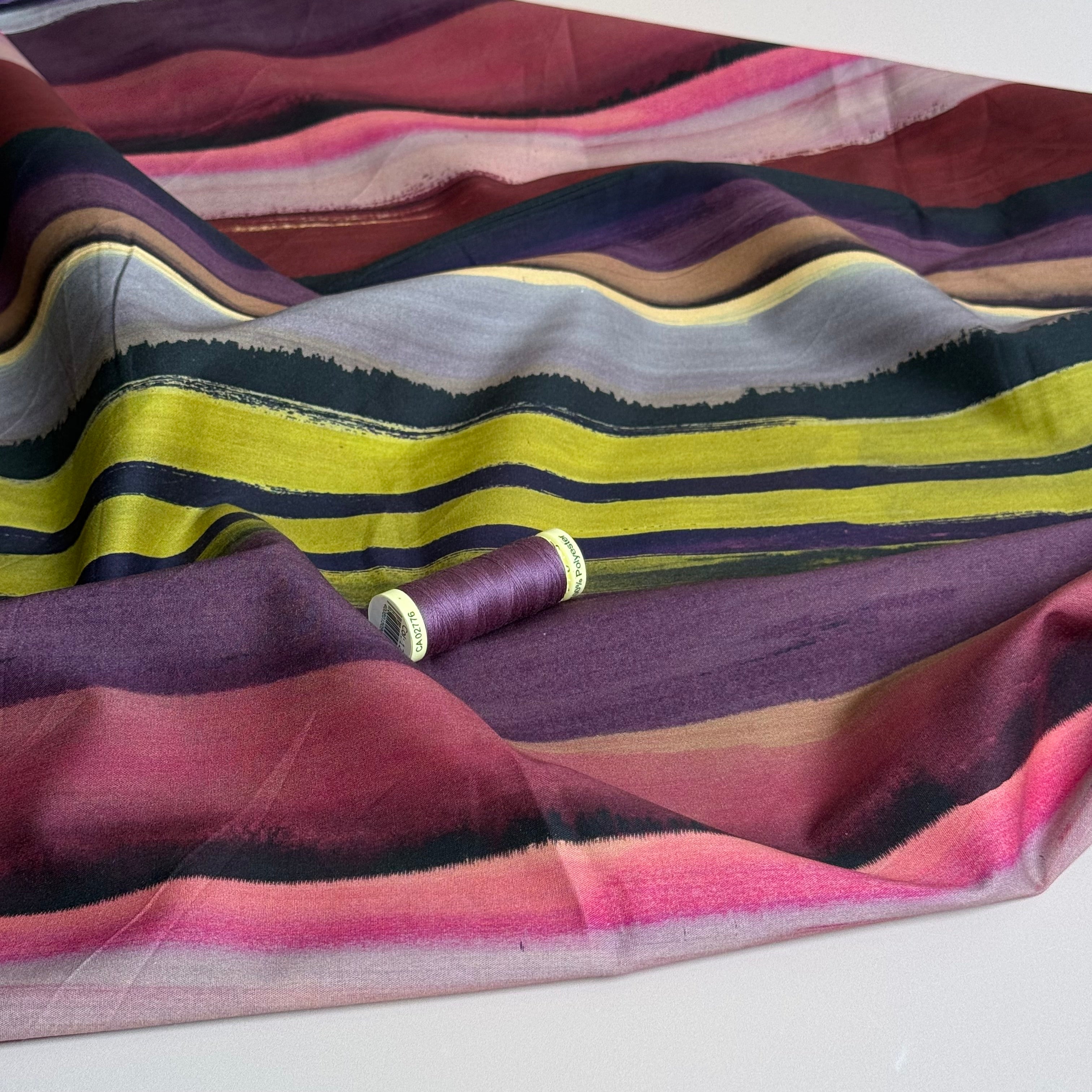 Hazy Autumn Stripes Viscose Cotton Fabric