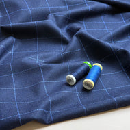 Deadstock Pure Wool Fabric - Blue Checks on Navy