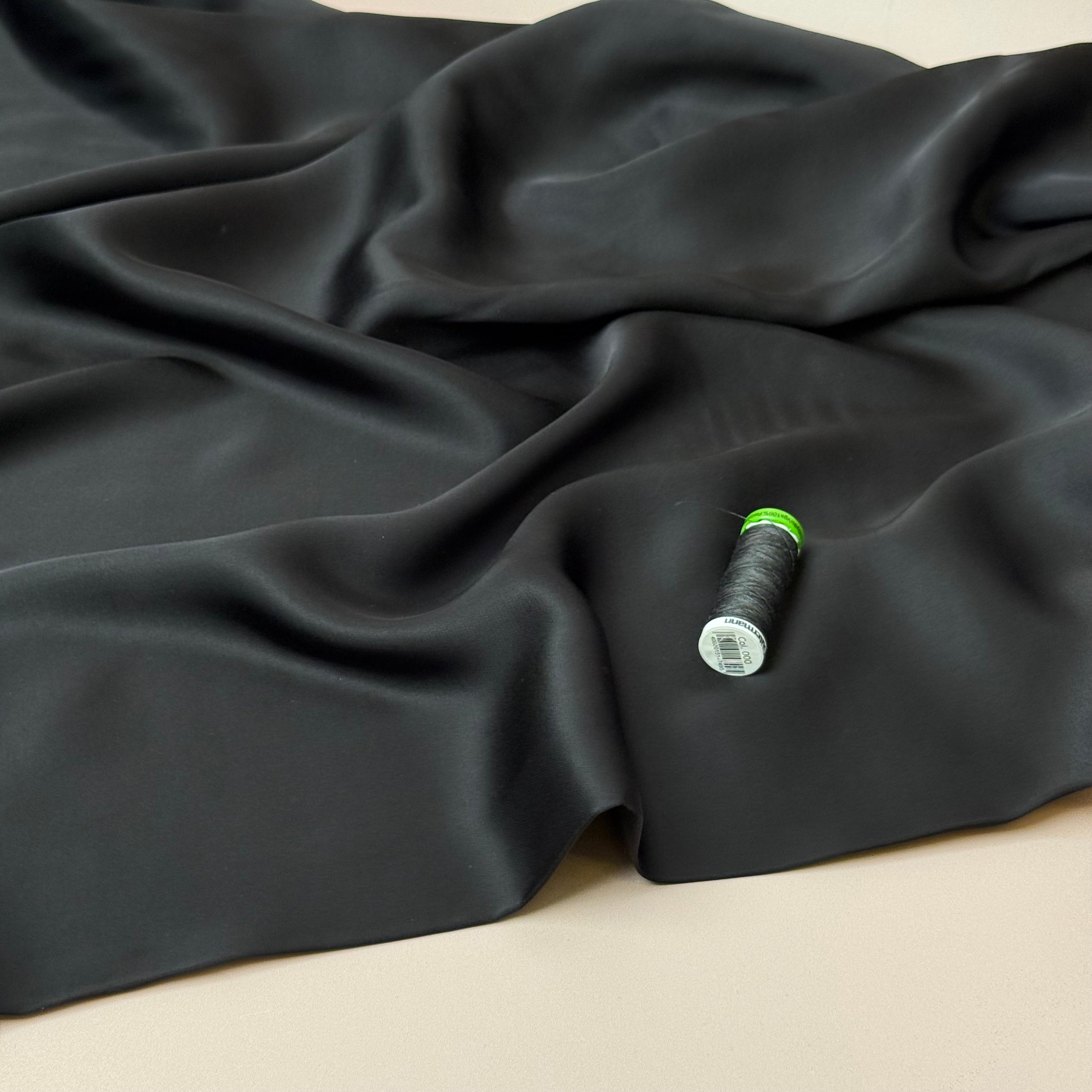 Black Solid Viscose Sateen Fabric