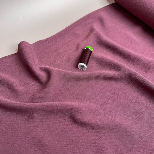 REMNANT 1.84 Metres - Crinkle Viscose Linen Blend Fabric in Burgundy
