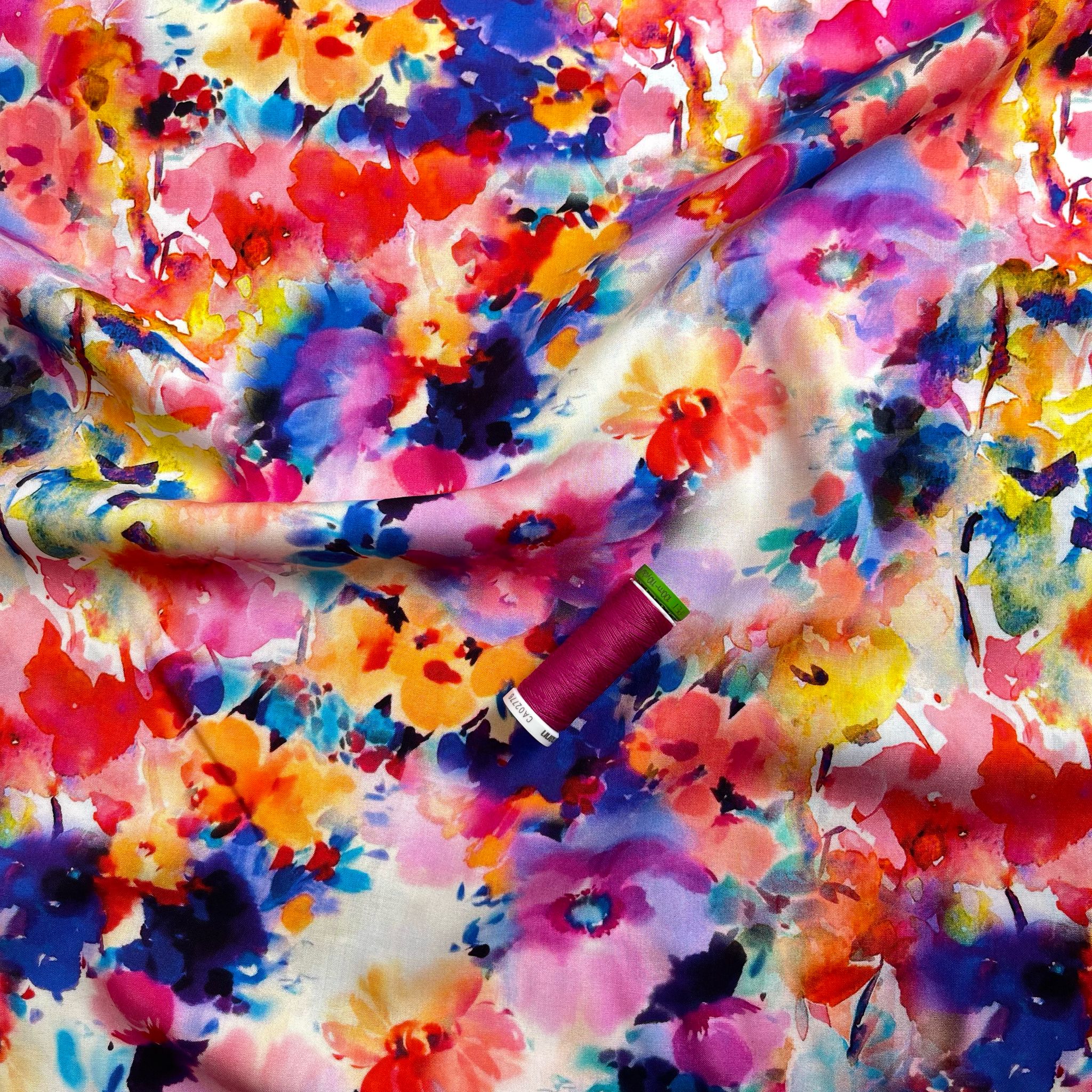 Vibrant Inky Florals Viscose Fabric