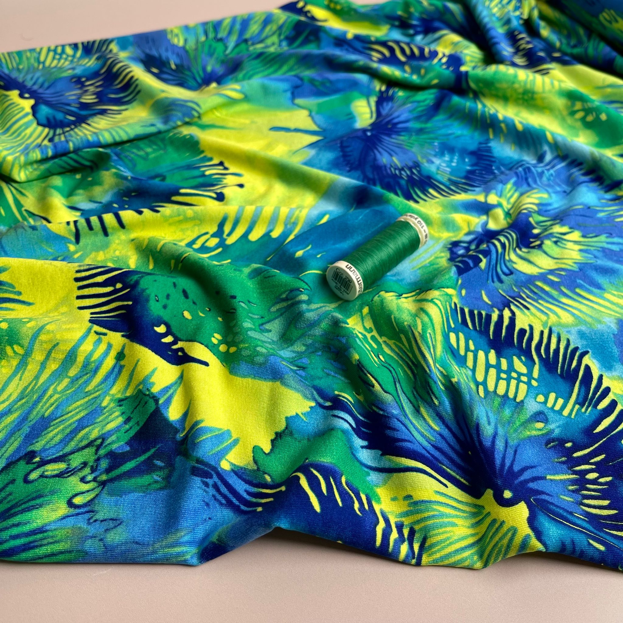 Firework Flowers in Ocean Waves Viscose Jersey Fabric