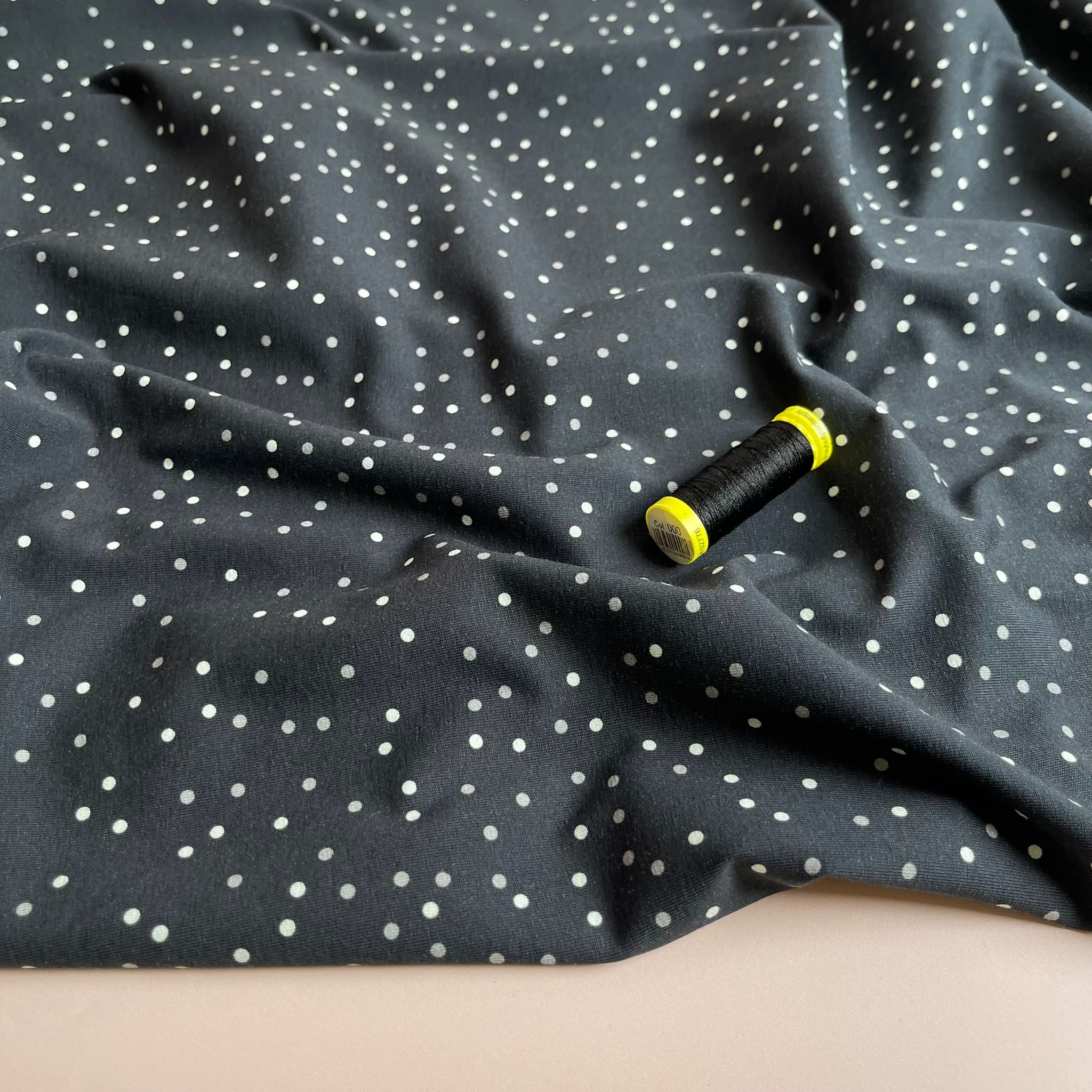 REMNANT 0.70 Metres - Danish Design -Charcoal Dots Cotton Jersey Fabric