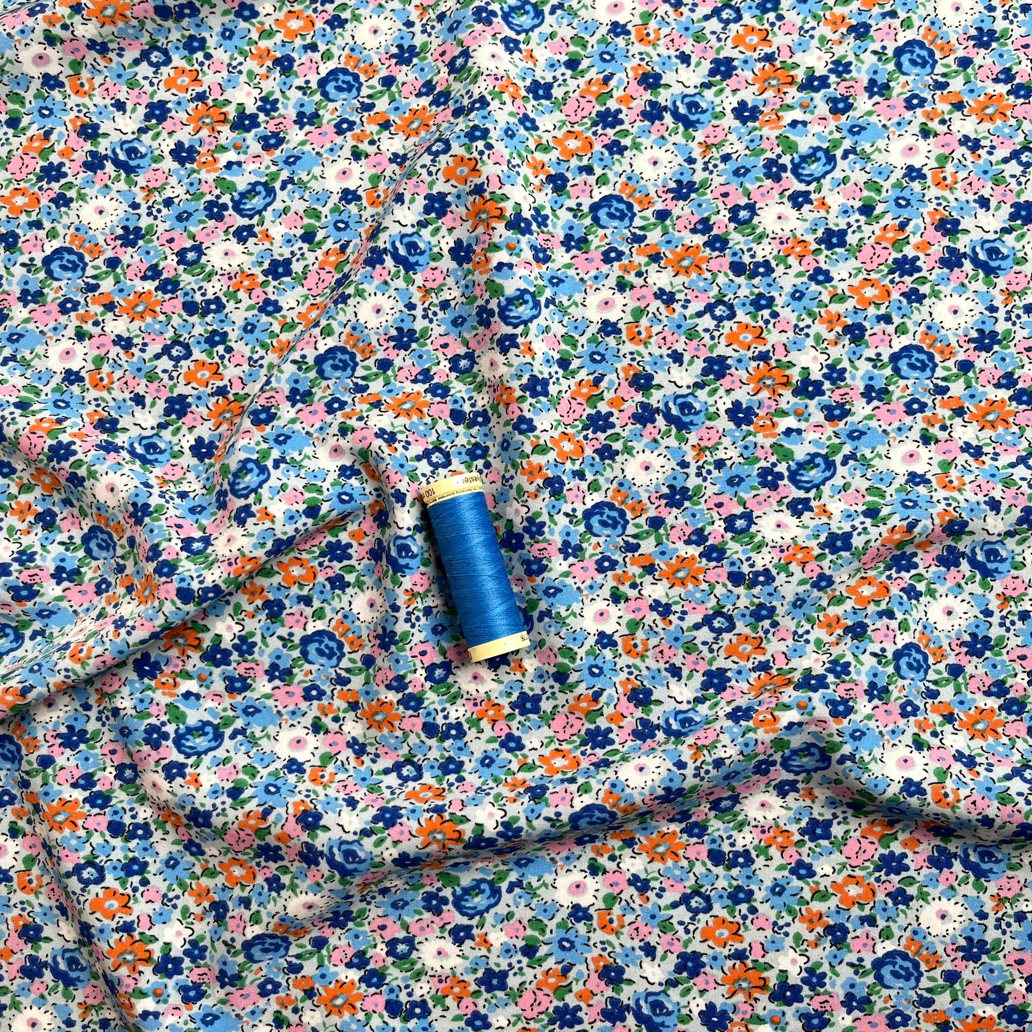 Ditsy Blue Meadow Stretch Polyester Fabric