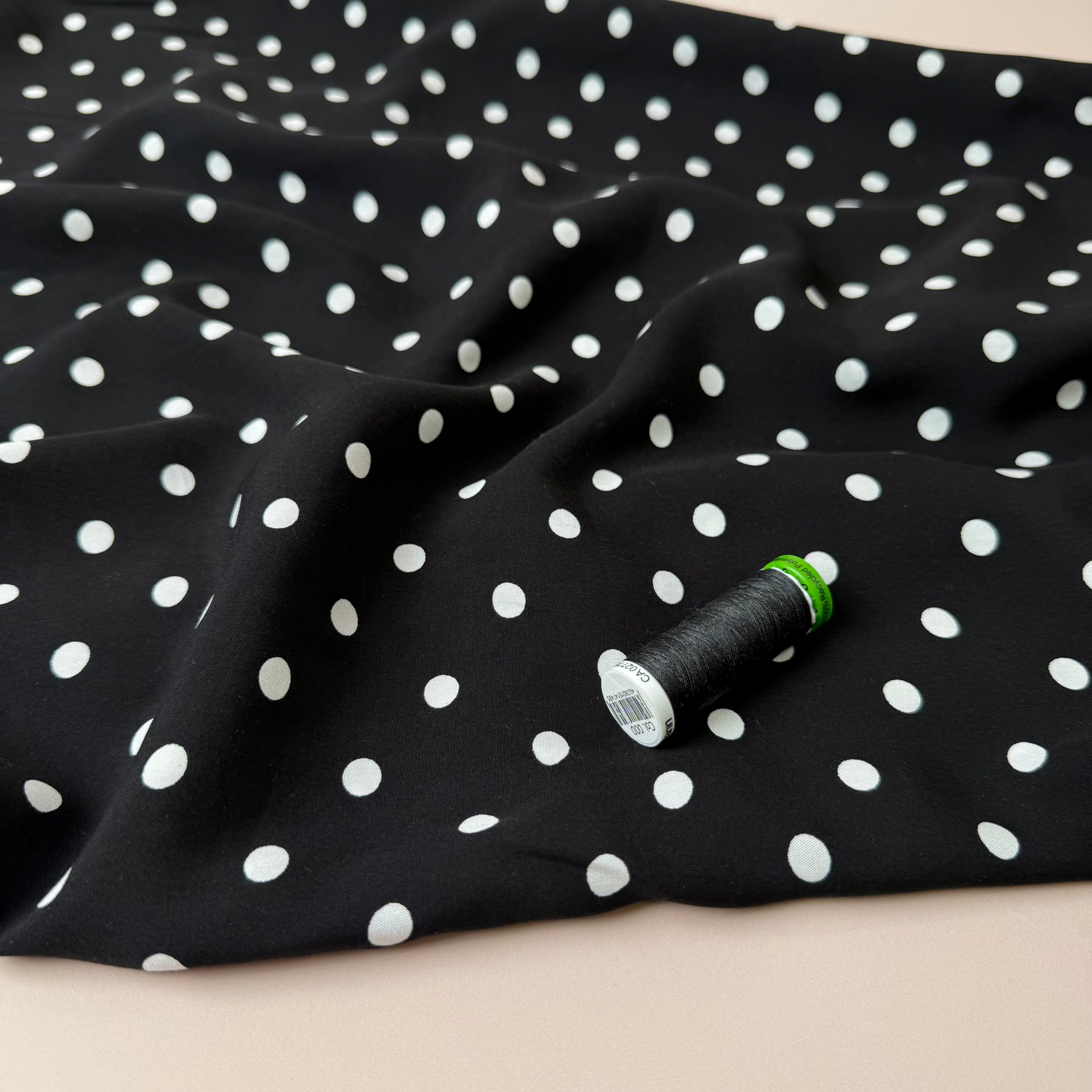 Classic Polka Dot Black Viscose Fabric