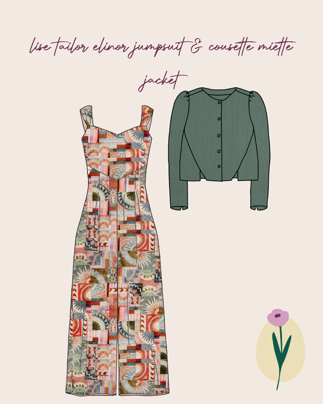 Make an Outfit Colour Bundle - Abstract Tiles Viscose with Sage Green Washed Cotton