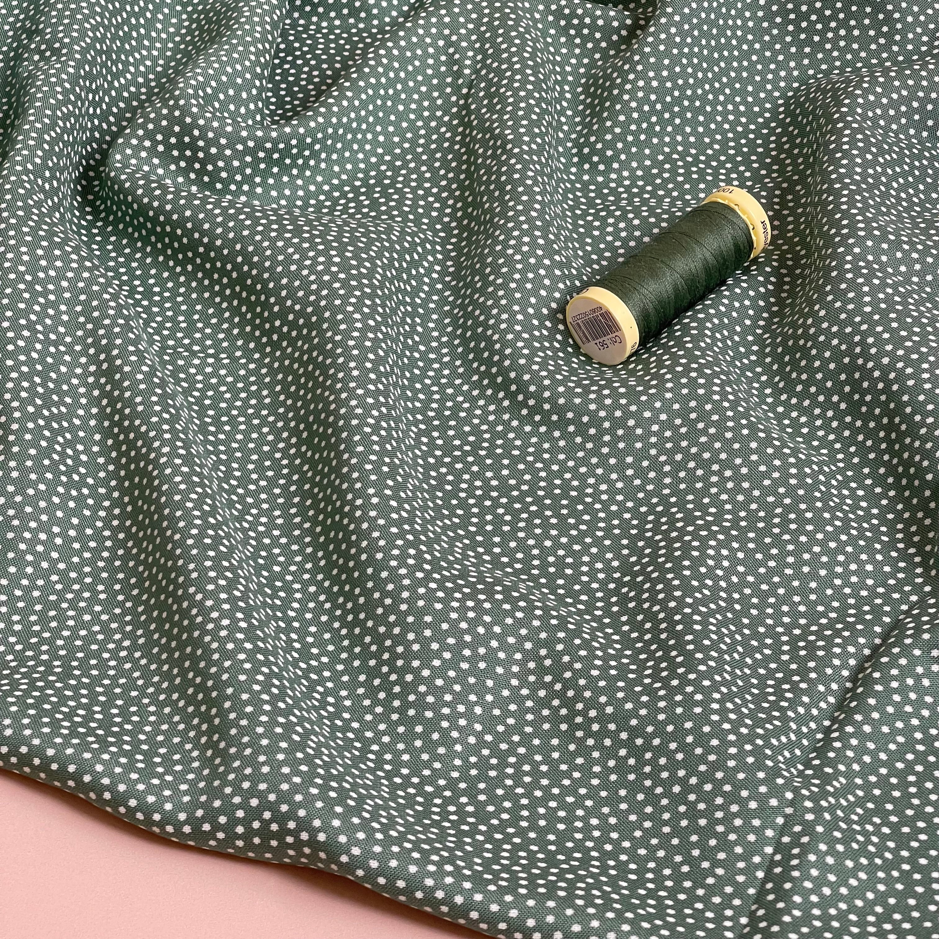 Ex-Designer Deadstock - Scattered Spots on Sage Green Viscose Fabric