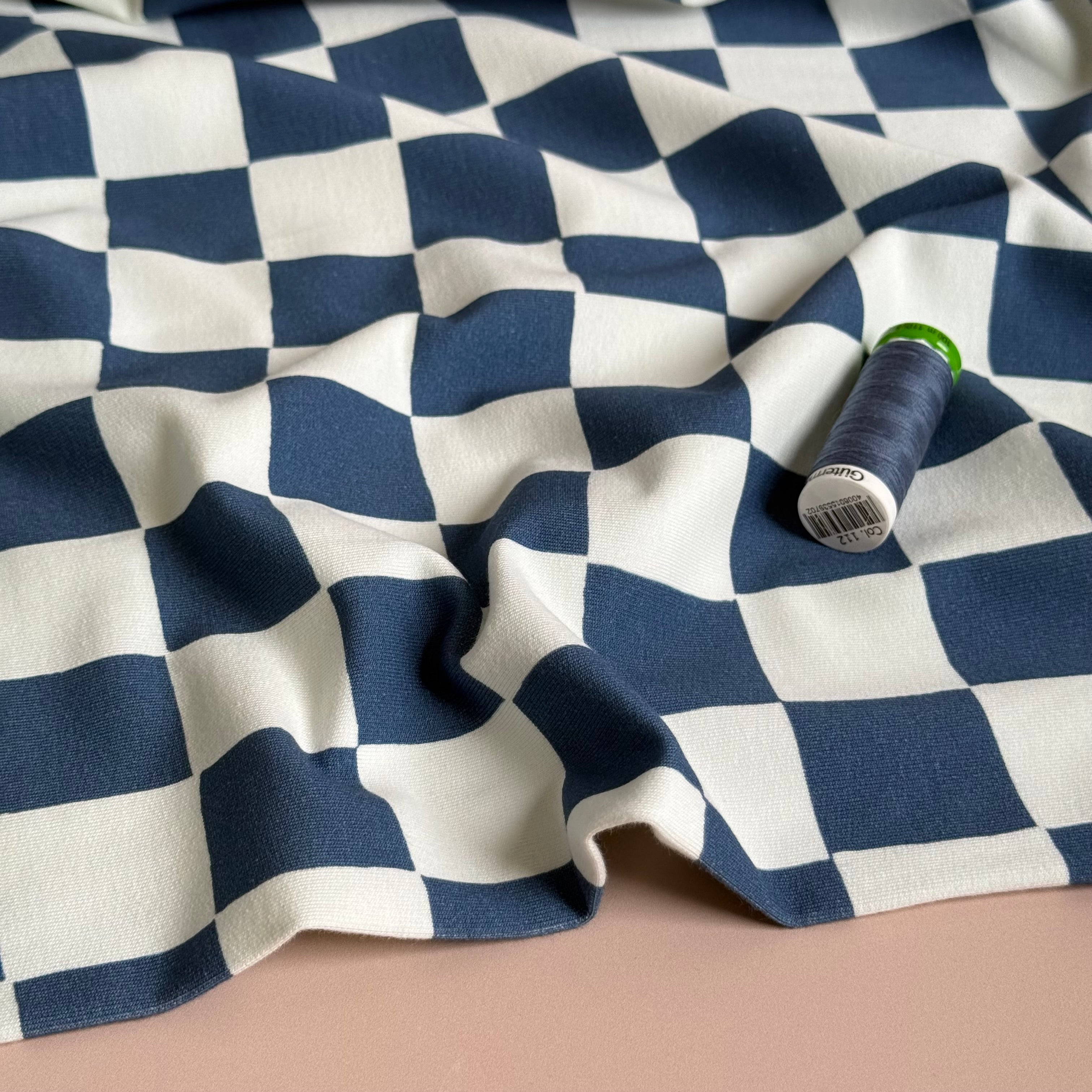 Checkers Blue GOTS Organic Cotton French Terry
