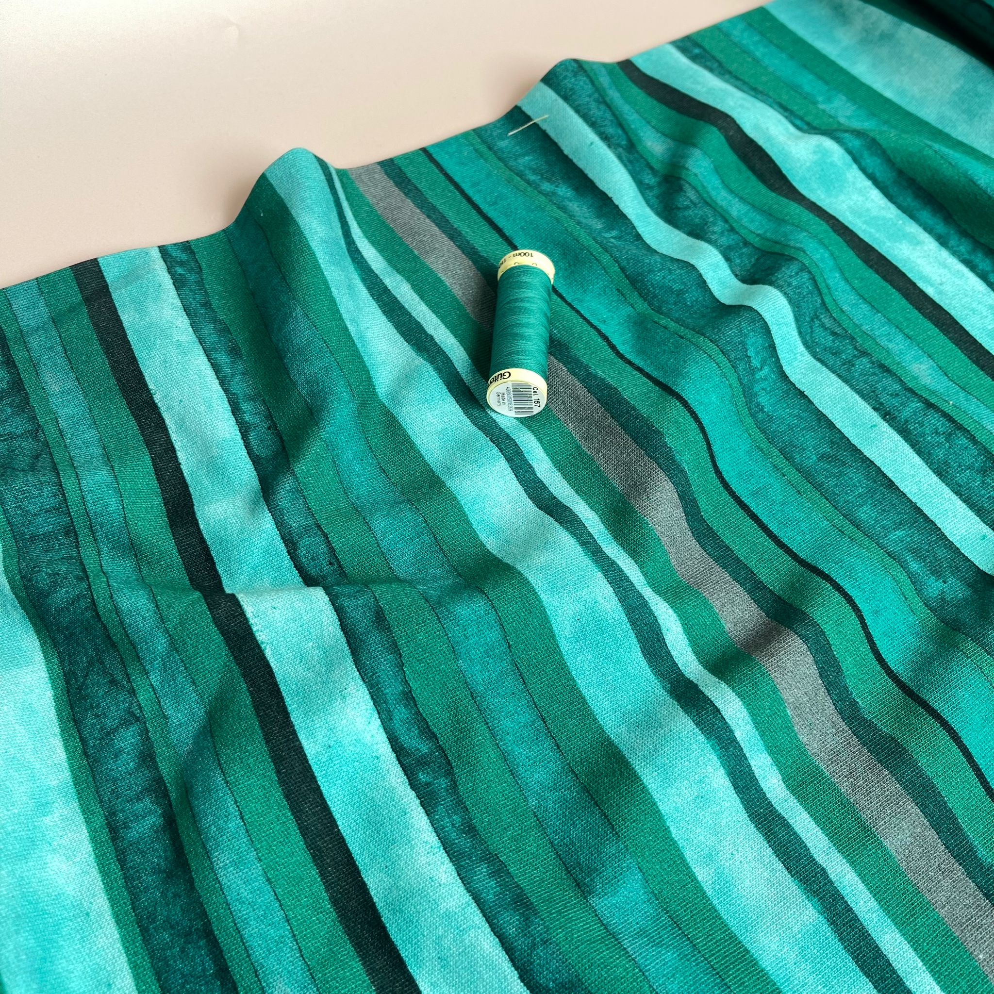 Emerald Stripes Cotton French Terry