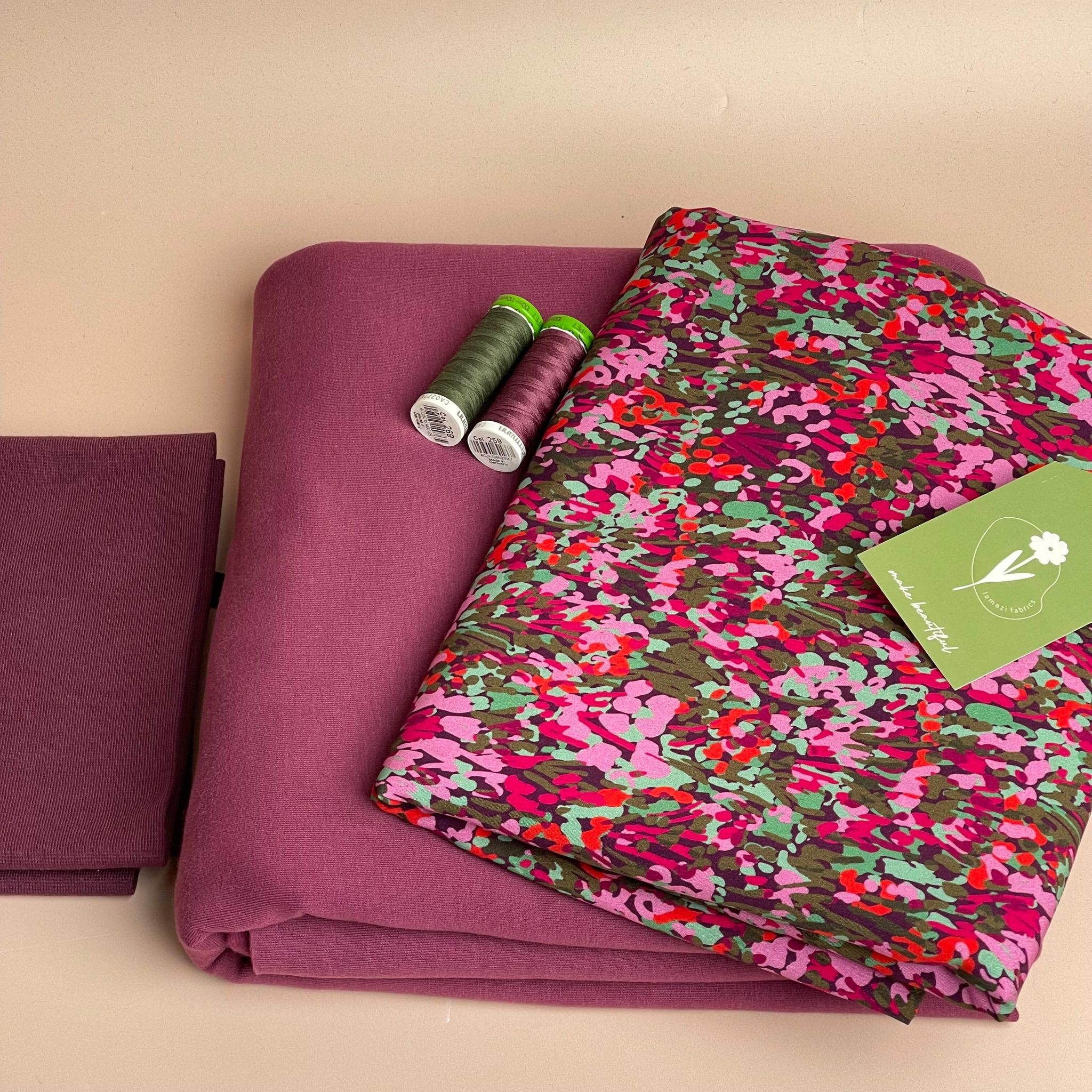 Make an Outfit Colour Bundle - Colourful Garden on Plum EVOVERO™ Viscose & Sweatshirting with ribbing