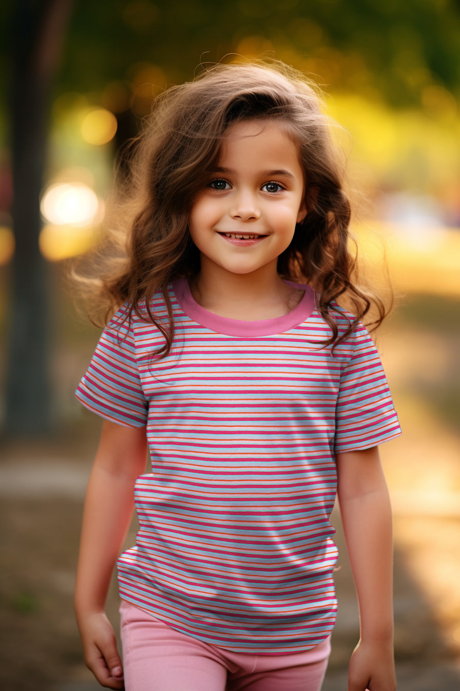 Rainbow Stripe in Pink and Blue Cotton Jersey Fabric