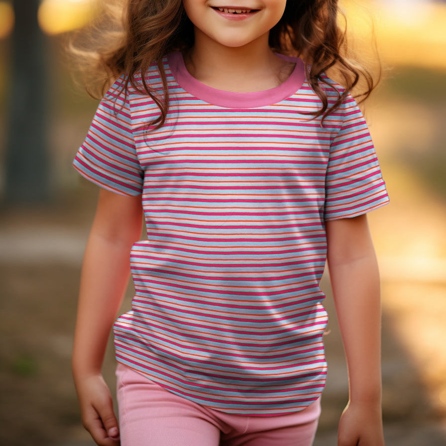 Rainbow Stripe in Pink and Blue Cotton Jersey Fabric