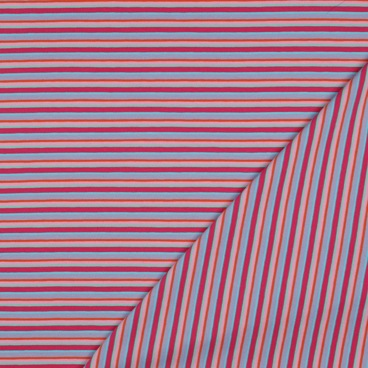 Rainbow Stripe in Pink and Blue Cotton Jersey Fabric