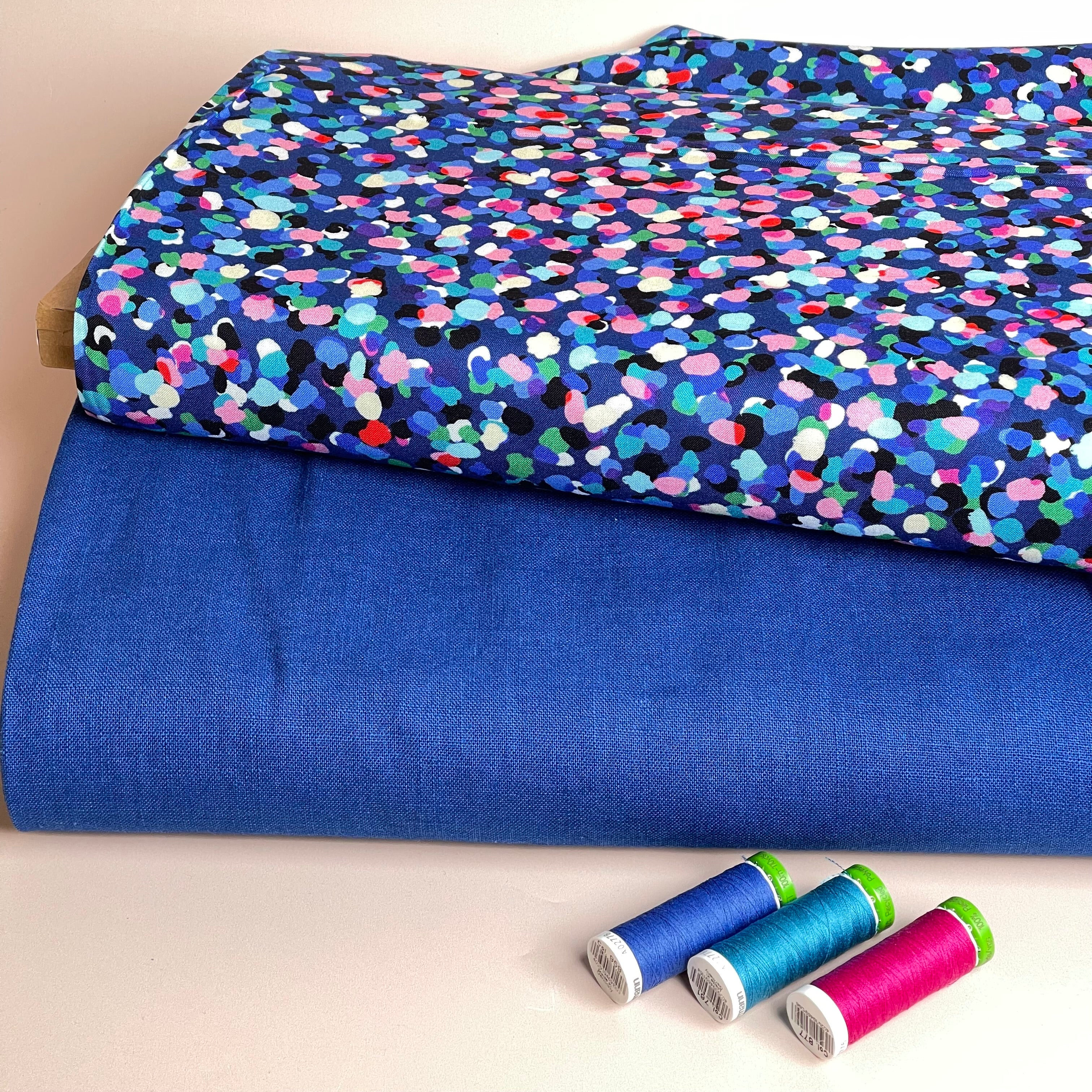 Party Spots in Royal Blue Rayon Fabric