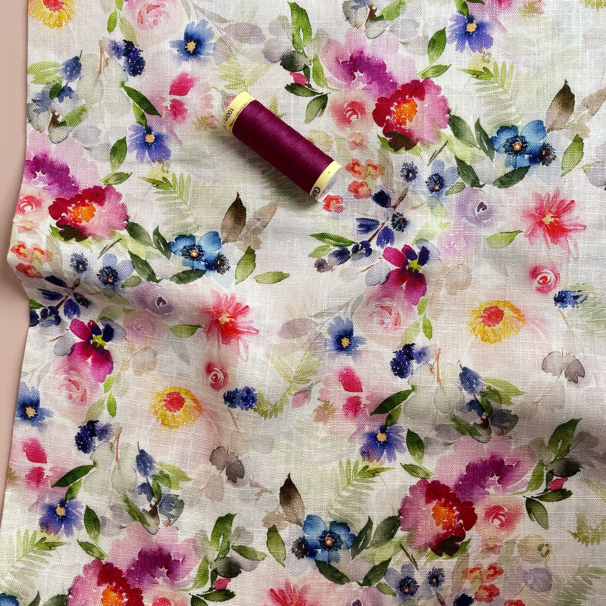 Spring Watercolour Florals Viscose Linen Fabric