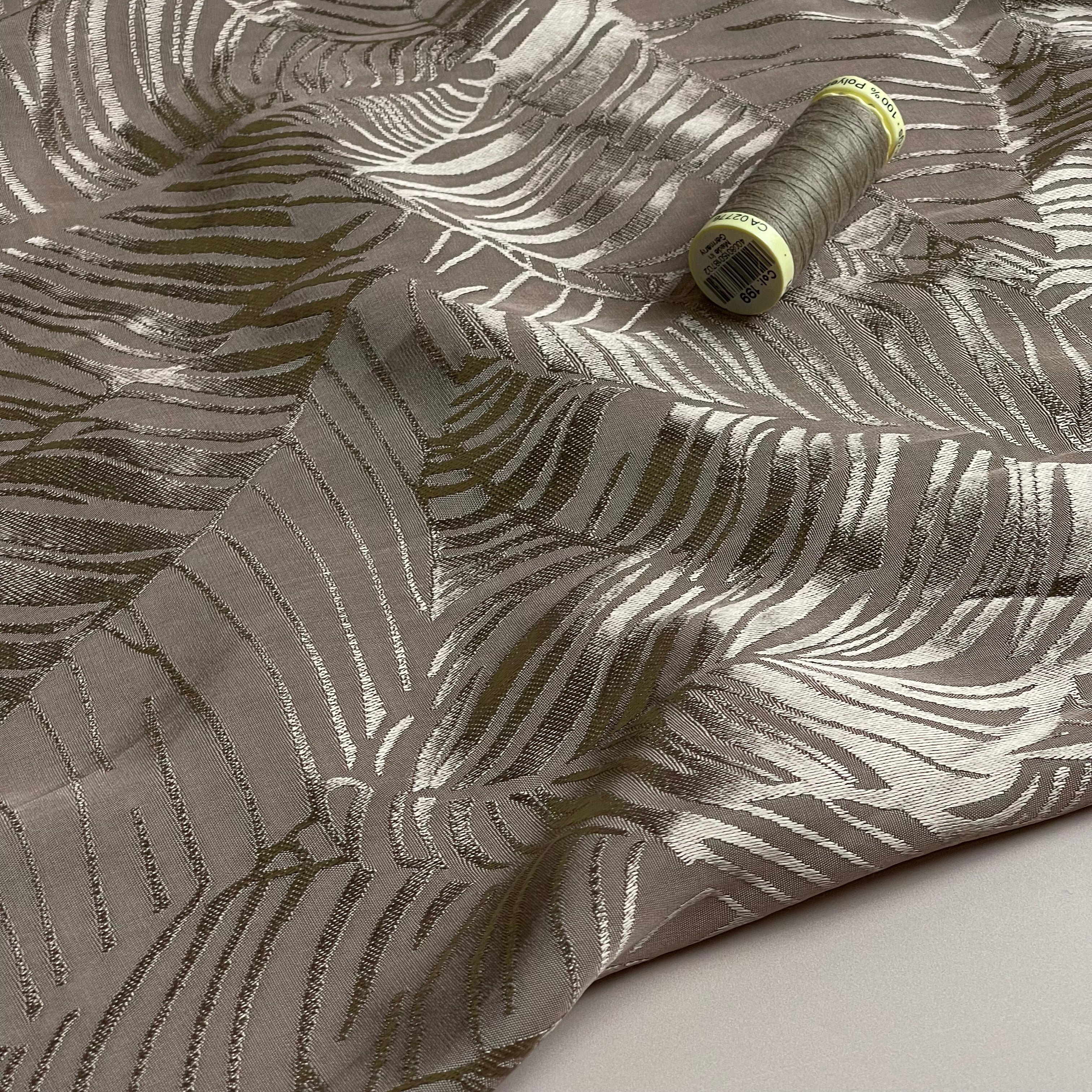 Leaves in Taupe Viscose Jacquard Sateen