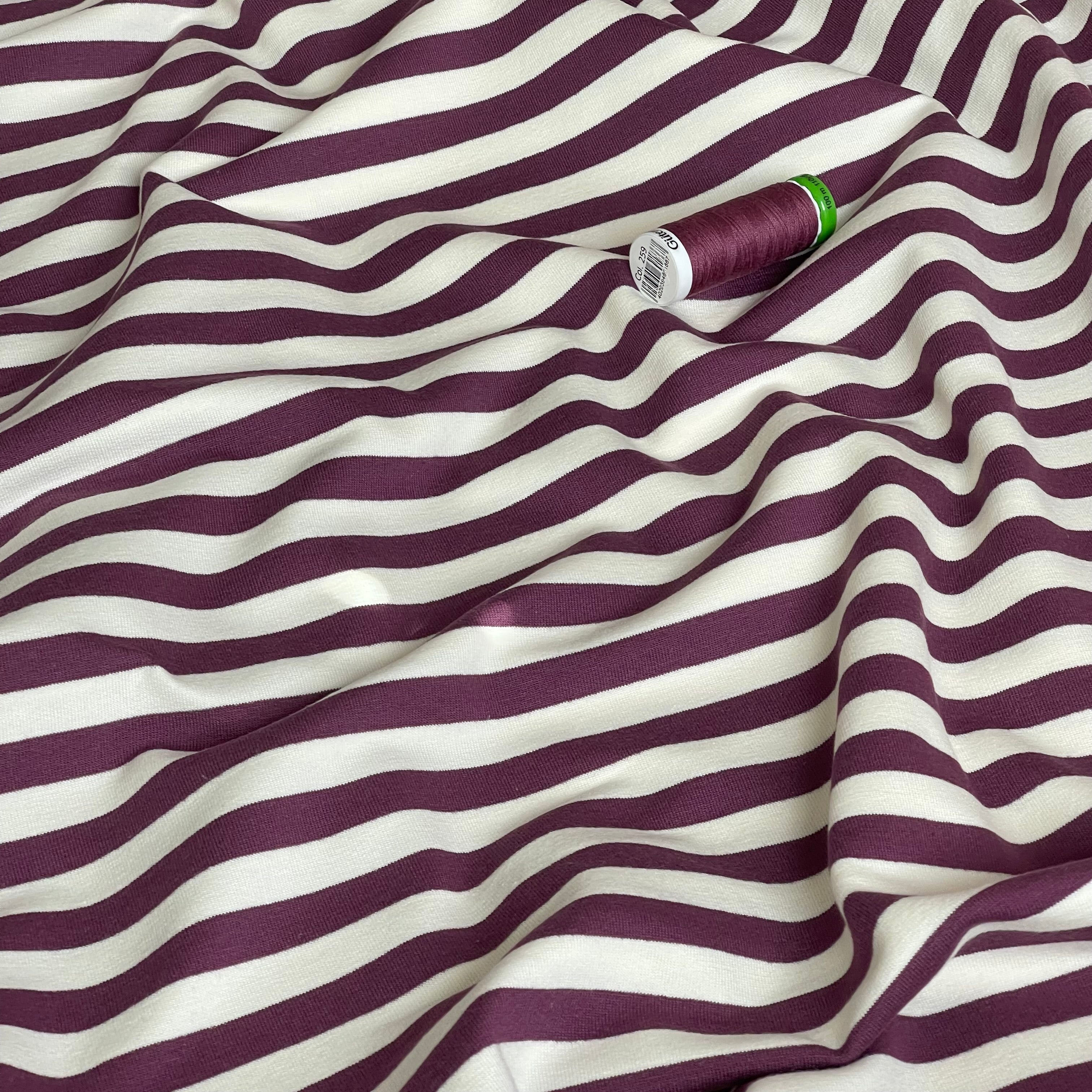 Yarn Dyed Aubergine Stripes Looped Back Cotton French Terry
