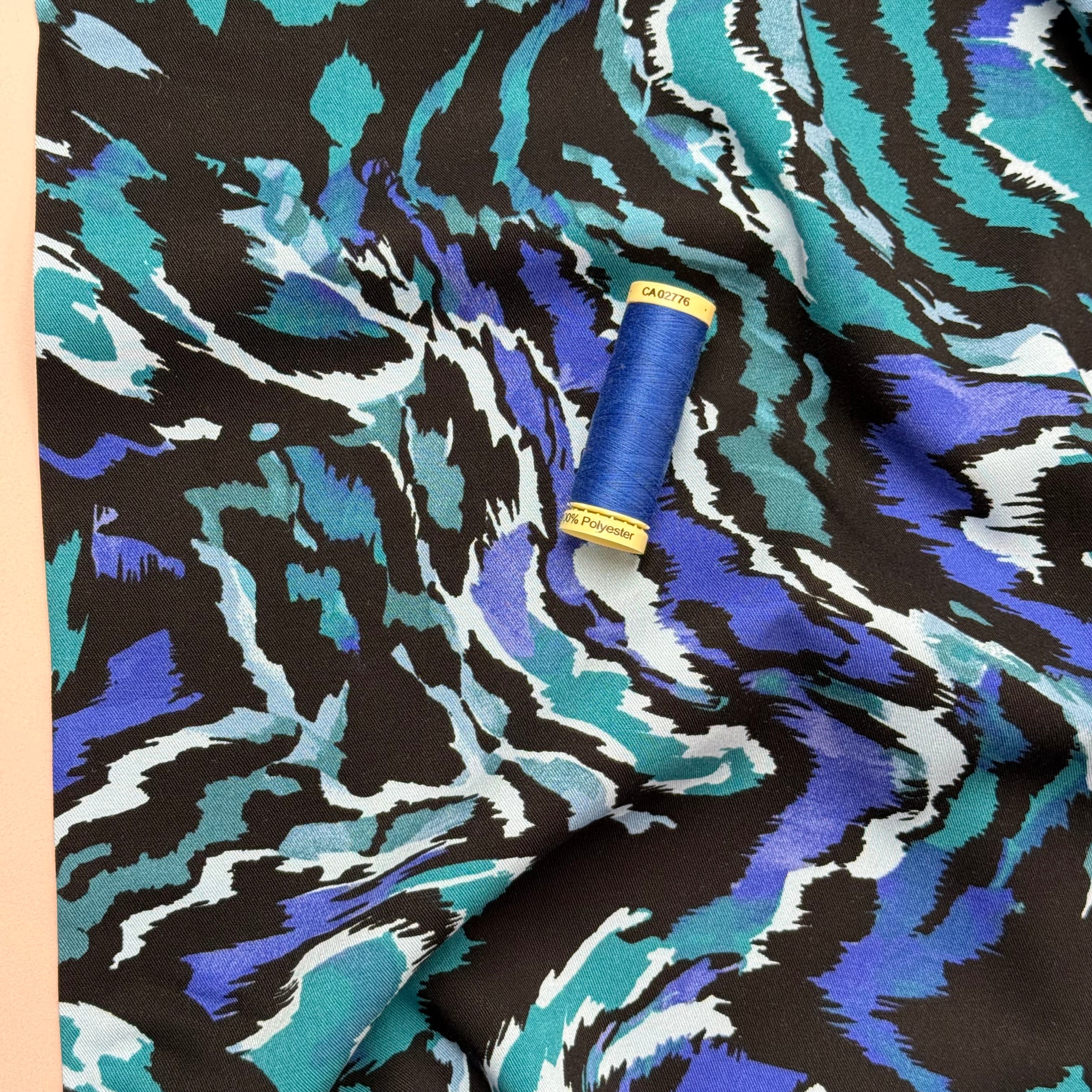 Rosella Teal Waves Viscose Twill with Stretch