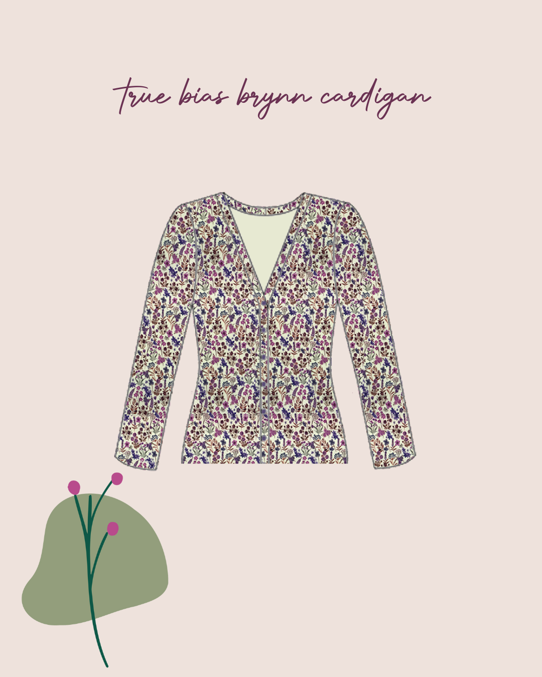 Sewing Kit -True Bias Brynn Cardigan Top Sewing Kit in Cotton Ribbed Jersey (multiple print options)