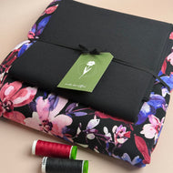 Colour Bundles - Purple Flowers Black Cotton French Terry & Matching Ribbing