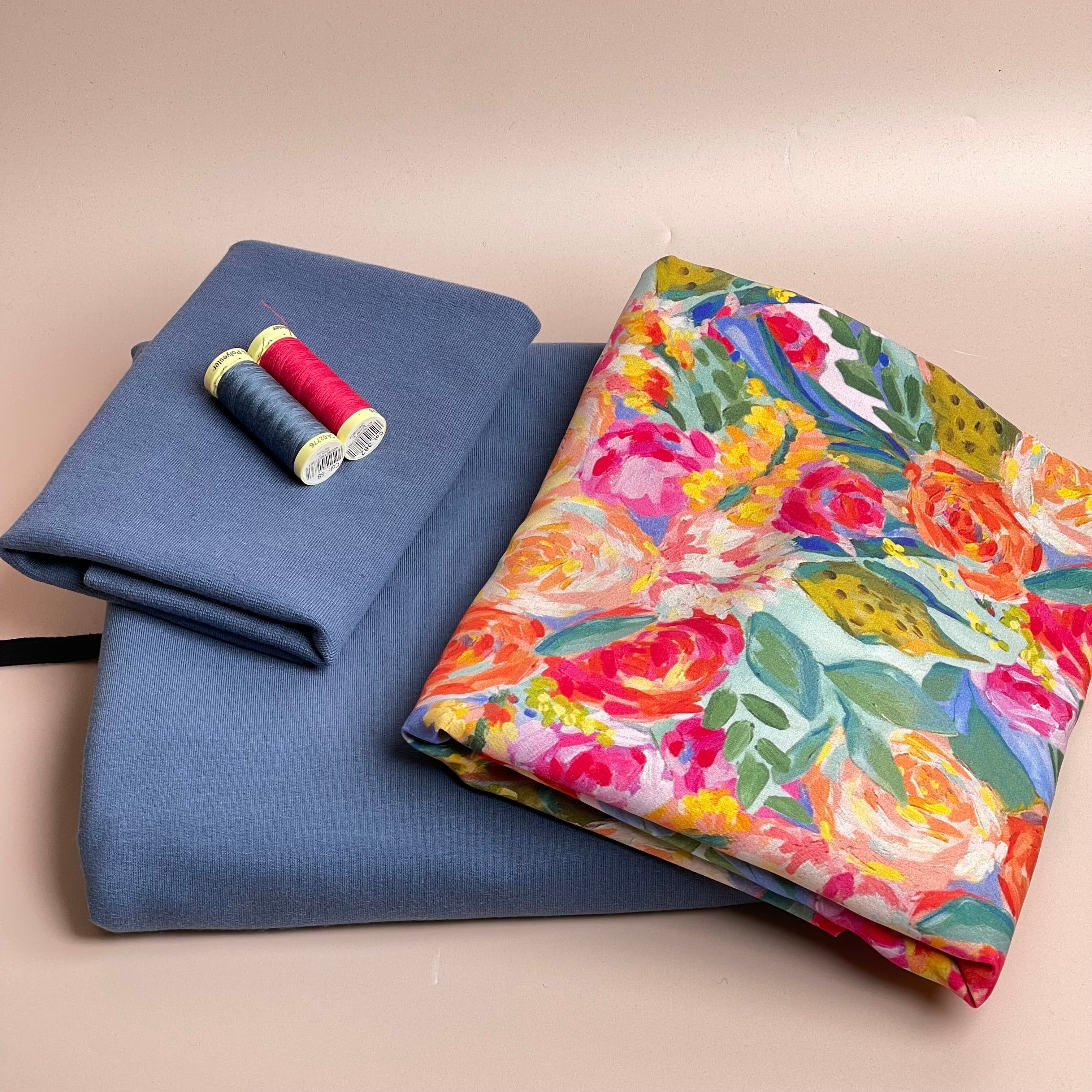 Make an Outfit Colour Bundle - Painted Peonies Viscose & Sweatshirting with ribbing