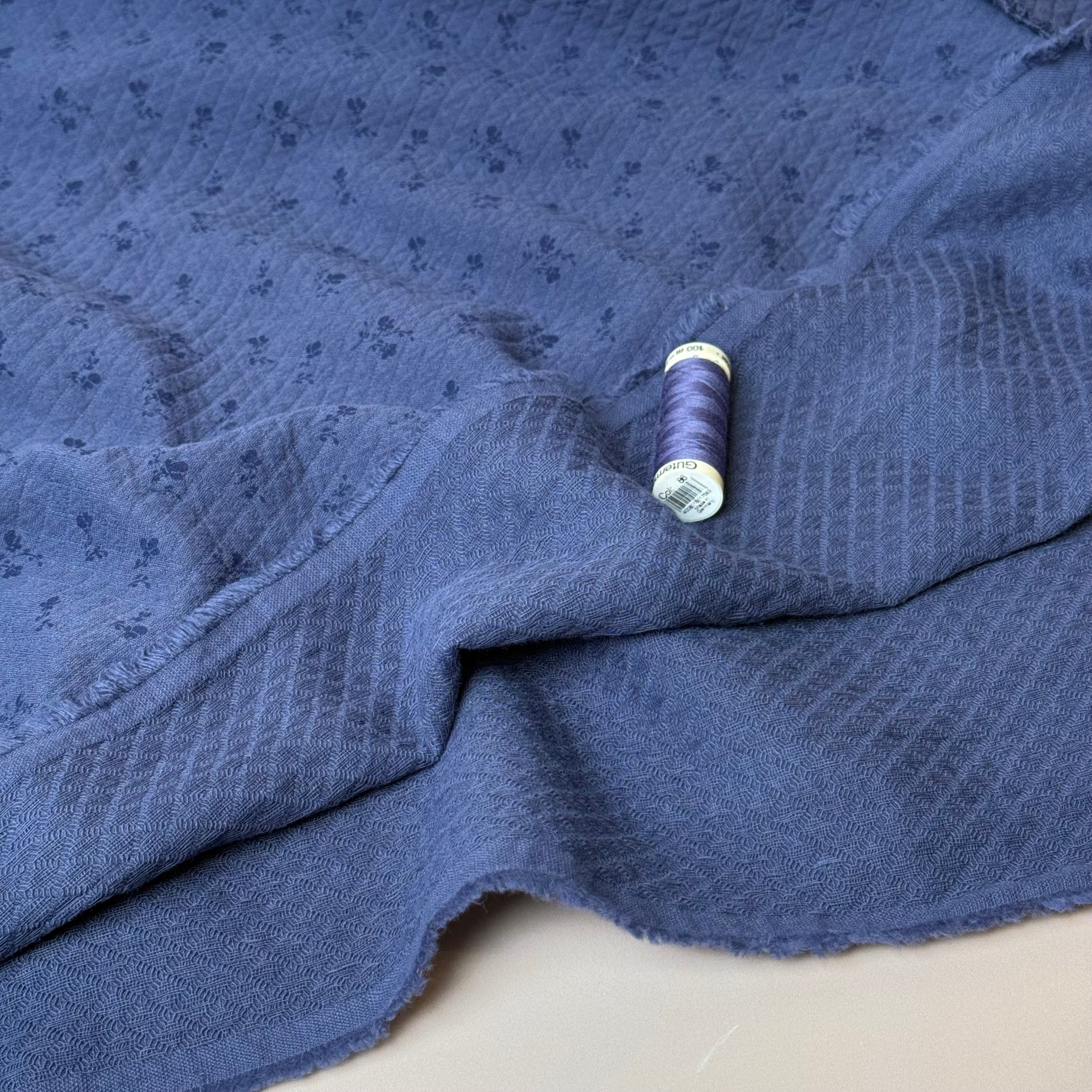 Ditsy Flowers Blue Cotton Diamond Jacquard Fabric