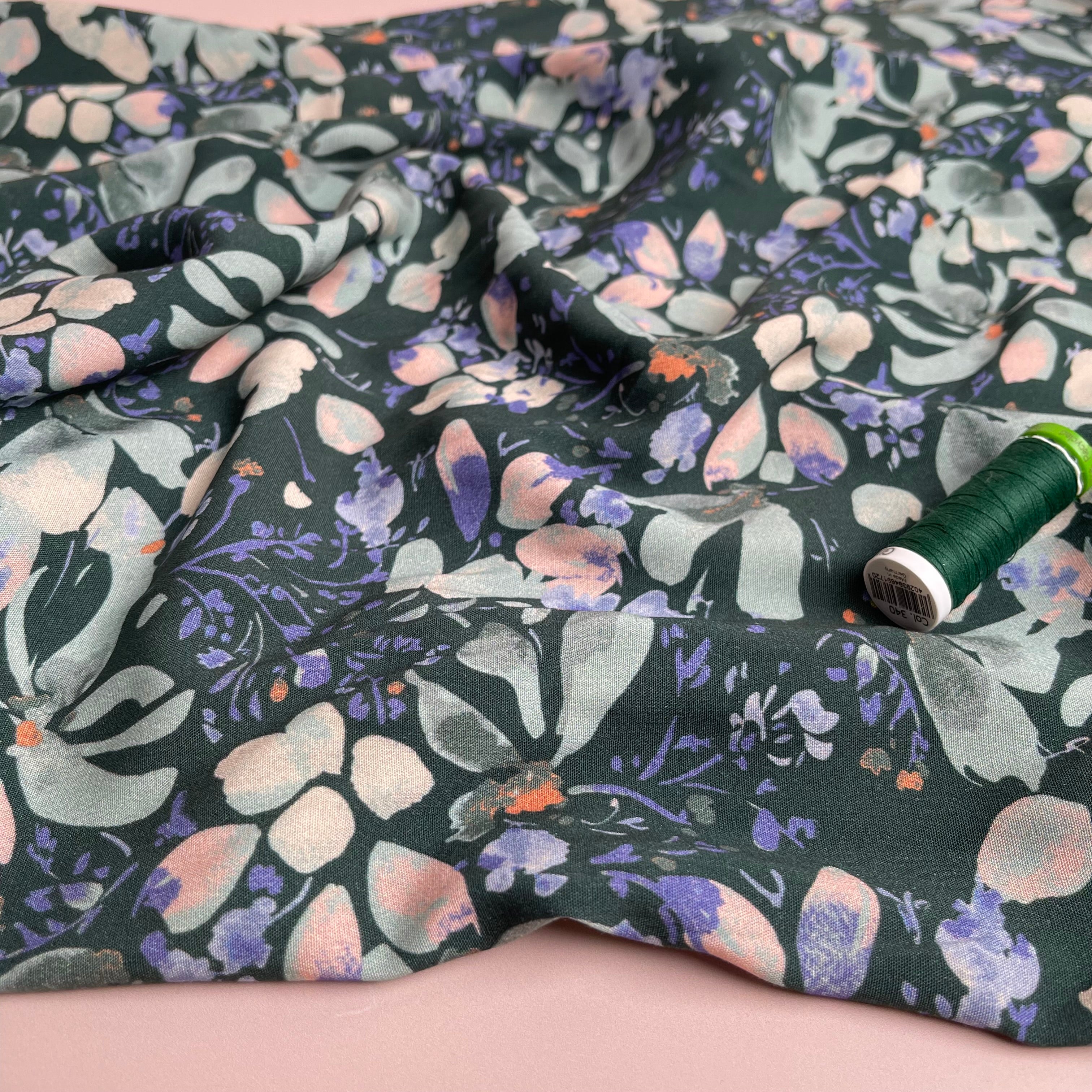 Soft Watercolour Blossoms Stretch Viscose Poplin Fabric