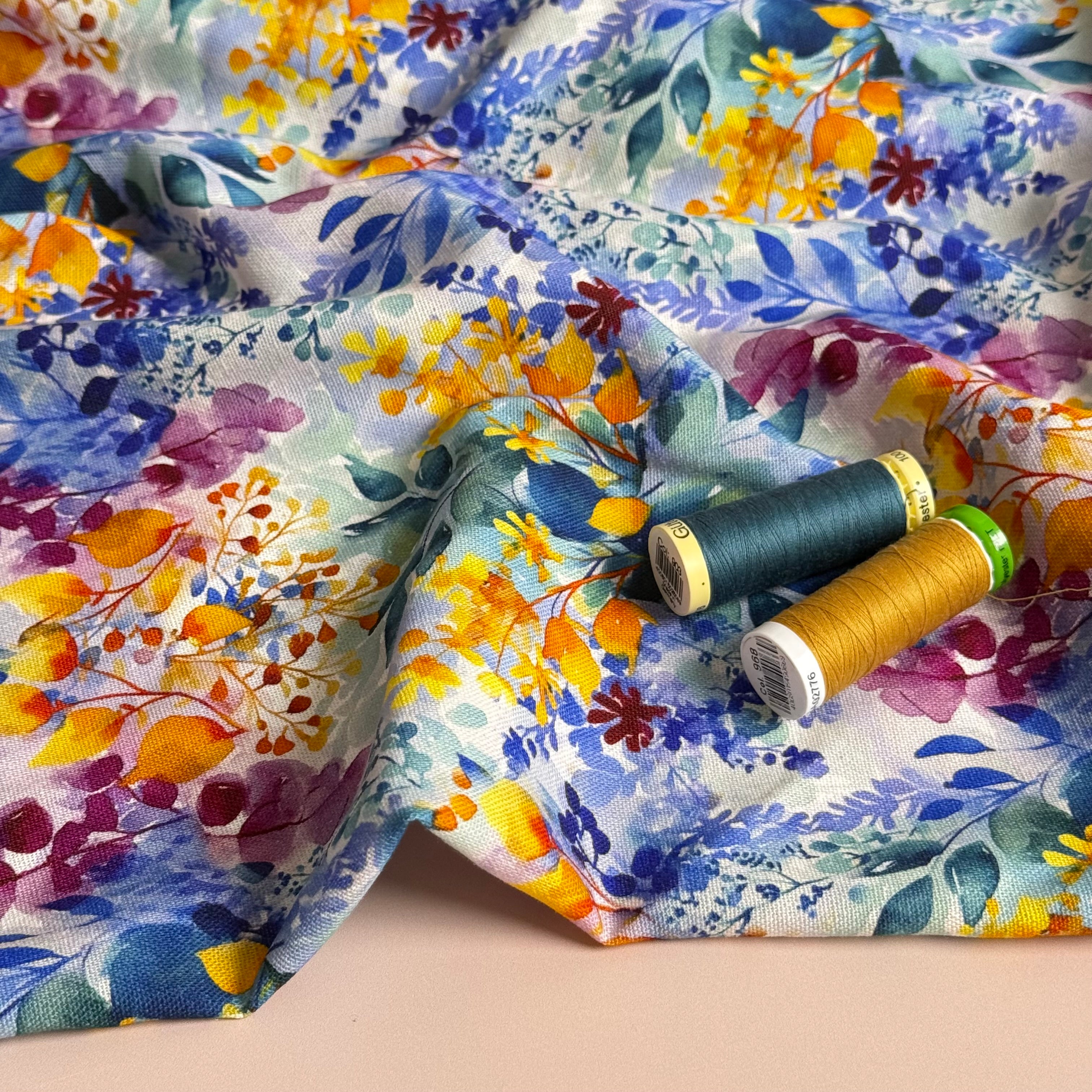 Painted Petals Viscose Linen Fabric