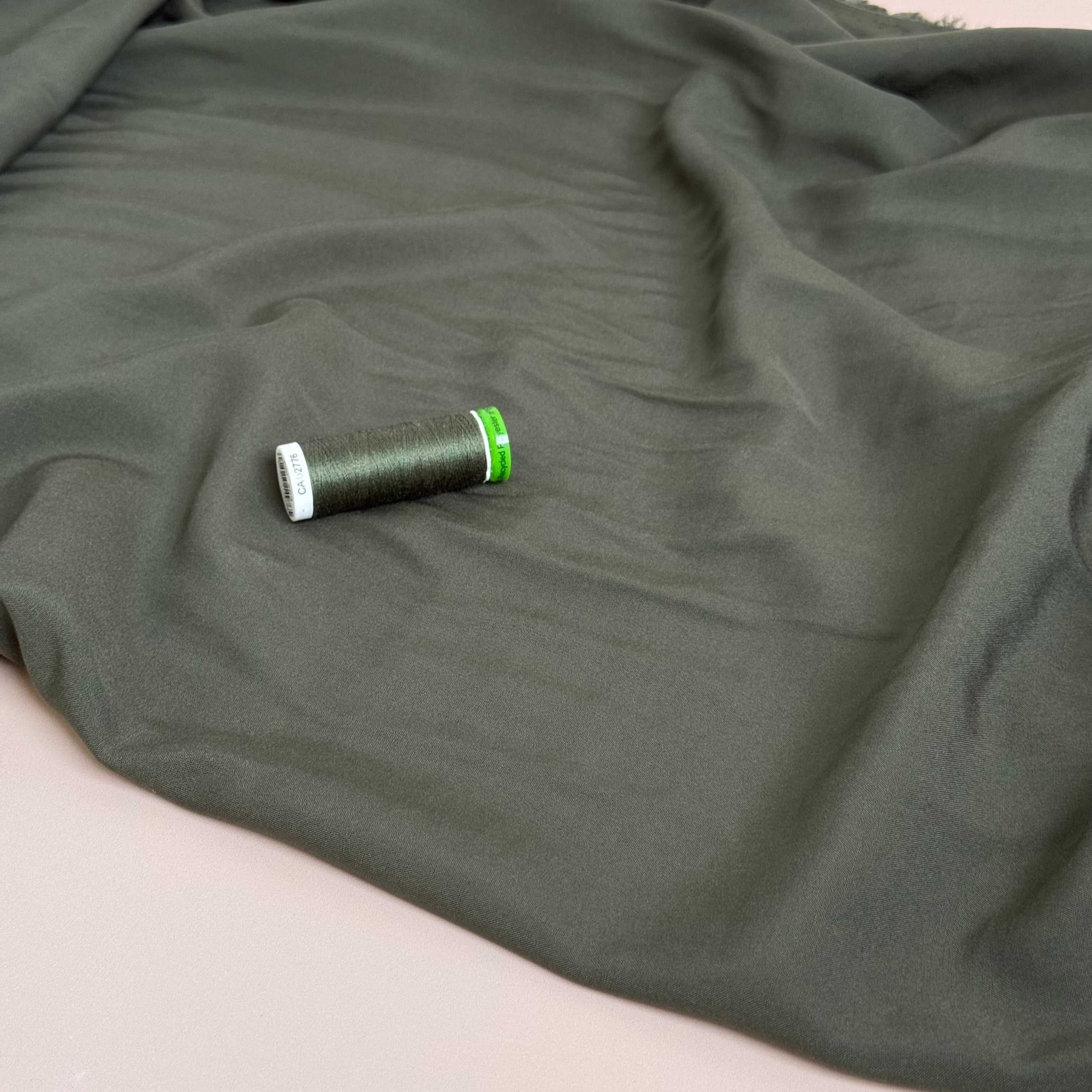 Elegance Dark Khaki Green Plain ECOVERO Viscose Fabric