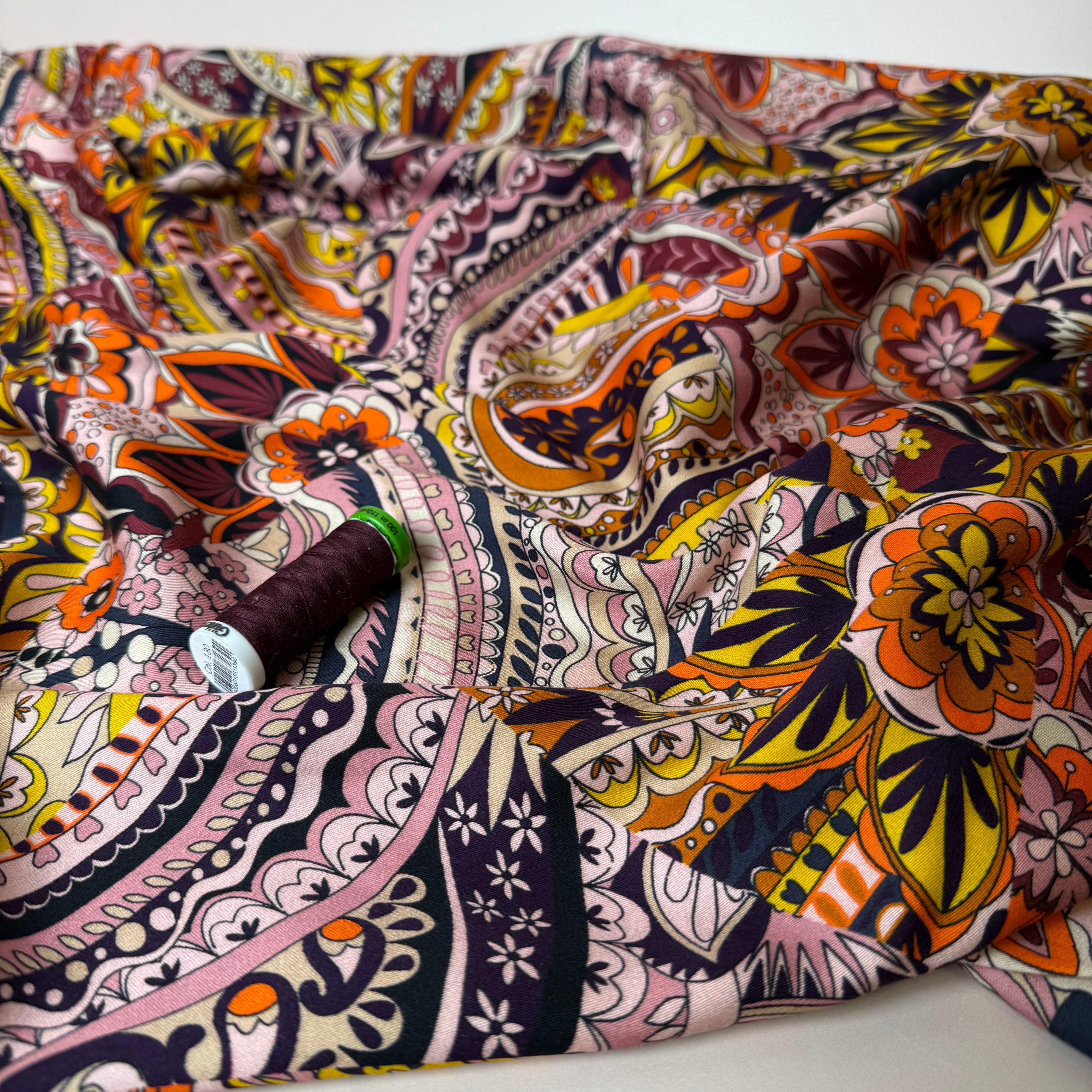 Magical Garden Amaranth Viscose Sateen Fabric