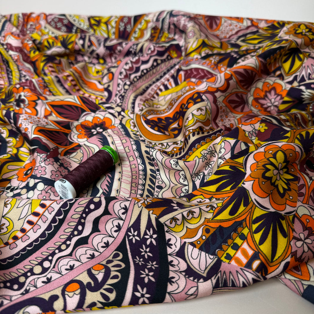 Magical Garden Amaranth Viscose Sateen Fabric