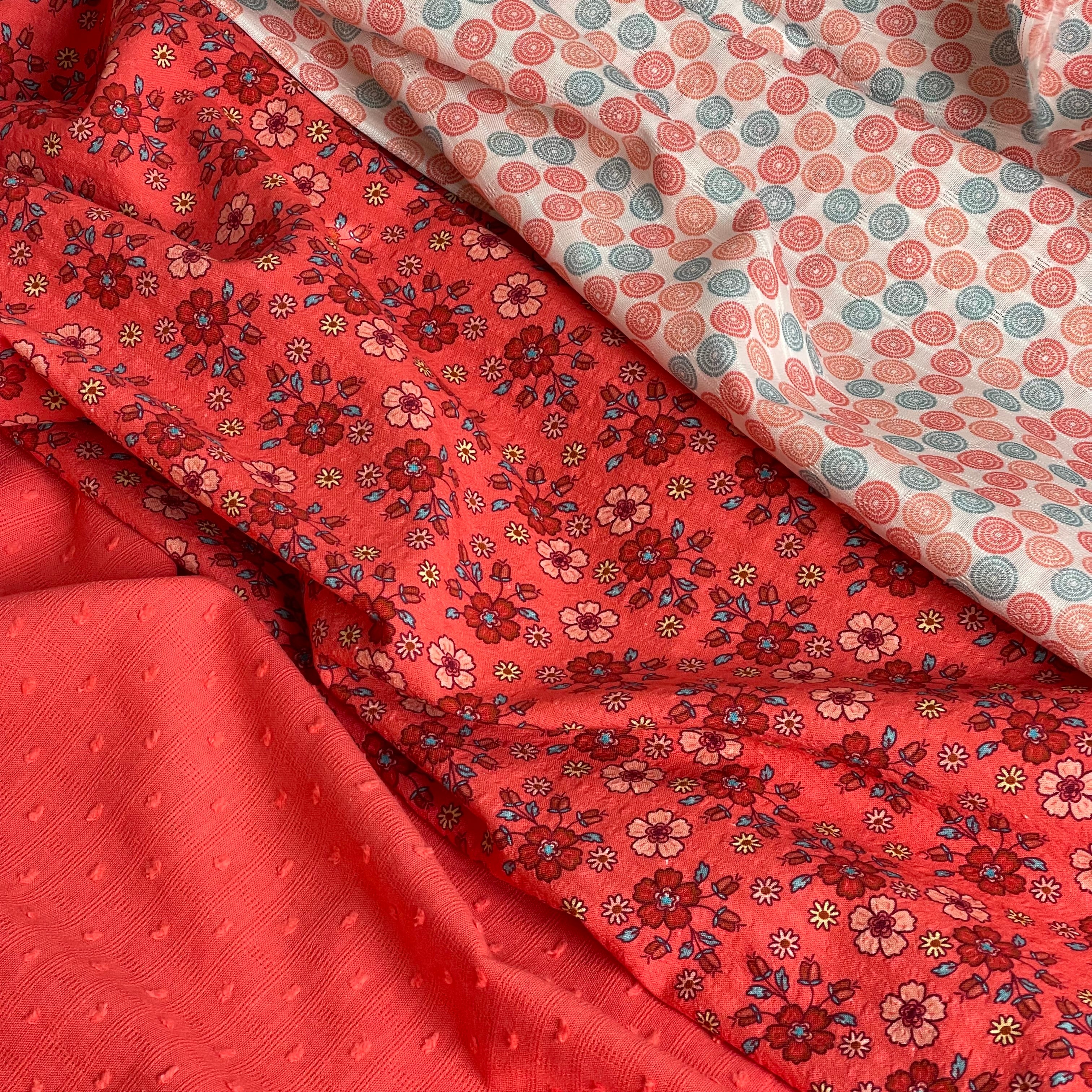 Solid Living Coral Cotton Dobby Check Fabric