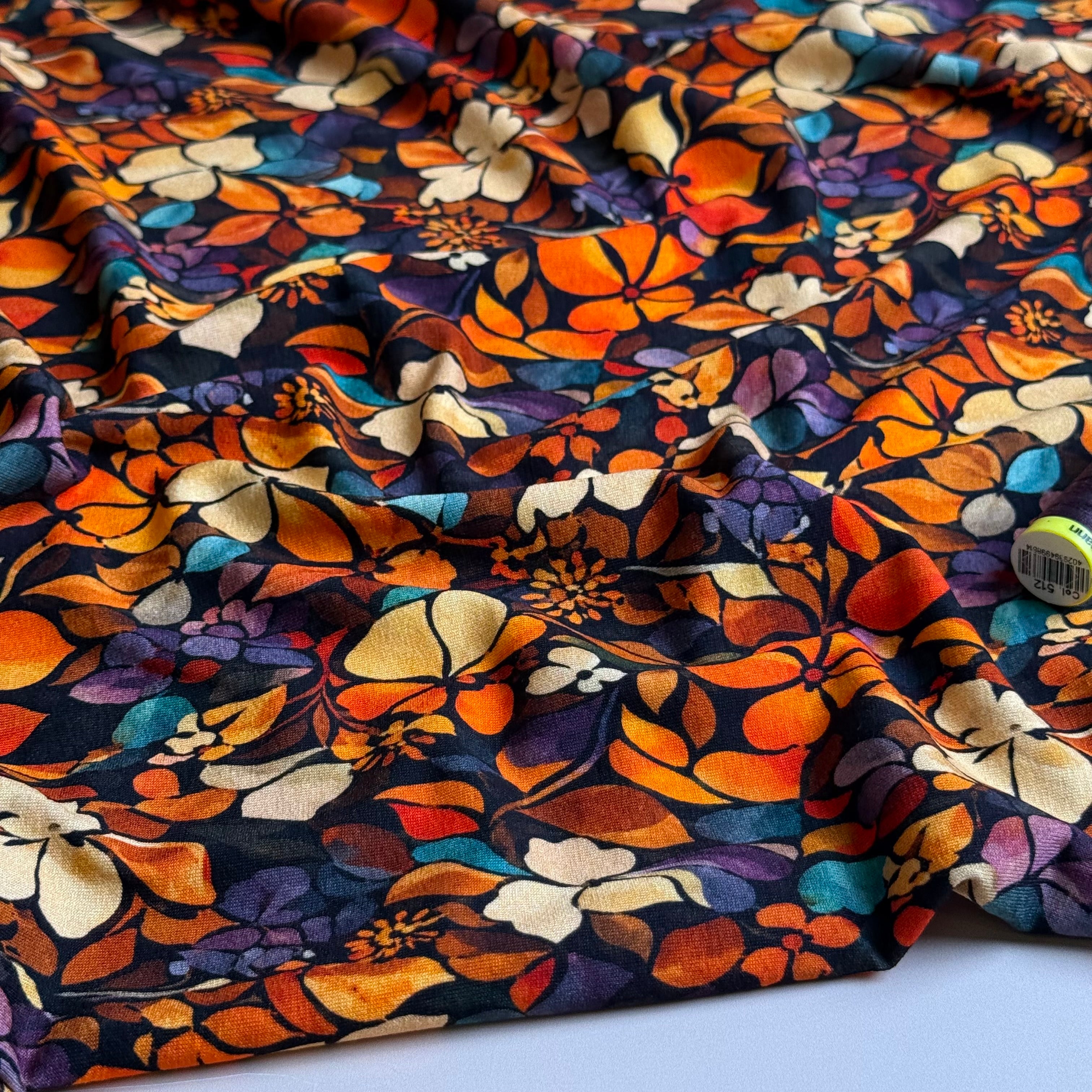 Autumn Flower Petals Orange Viscose Jersey Fabric