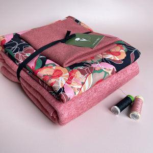 Make an Outfit Colour Bundle - Vibrant Flowers Viscose & Coral Snug Sweater Knit